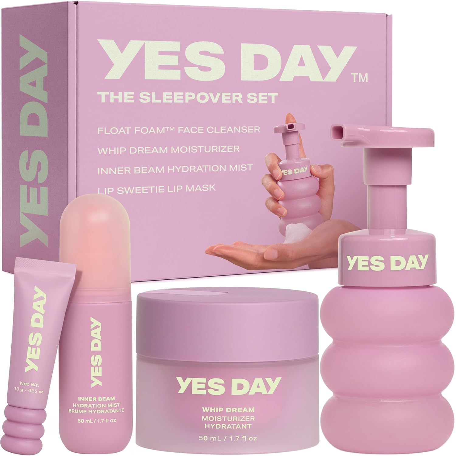 YES DAY The Sleepover Set, Complete Skincare for Teens & Tweens | Clean & Clinically Tested Teen Skincare Set with Face Cleanser, Face Moisturizer, Hydrating Mist & Lip Mask