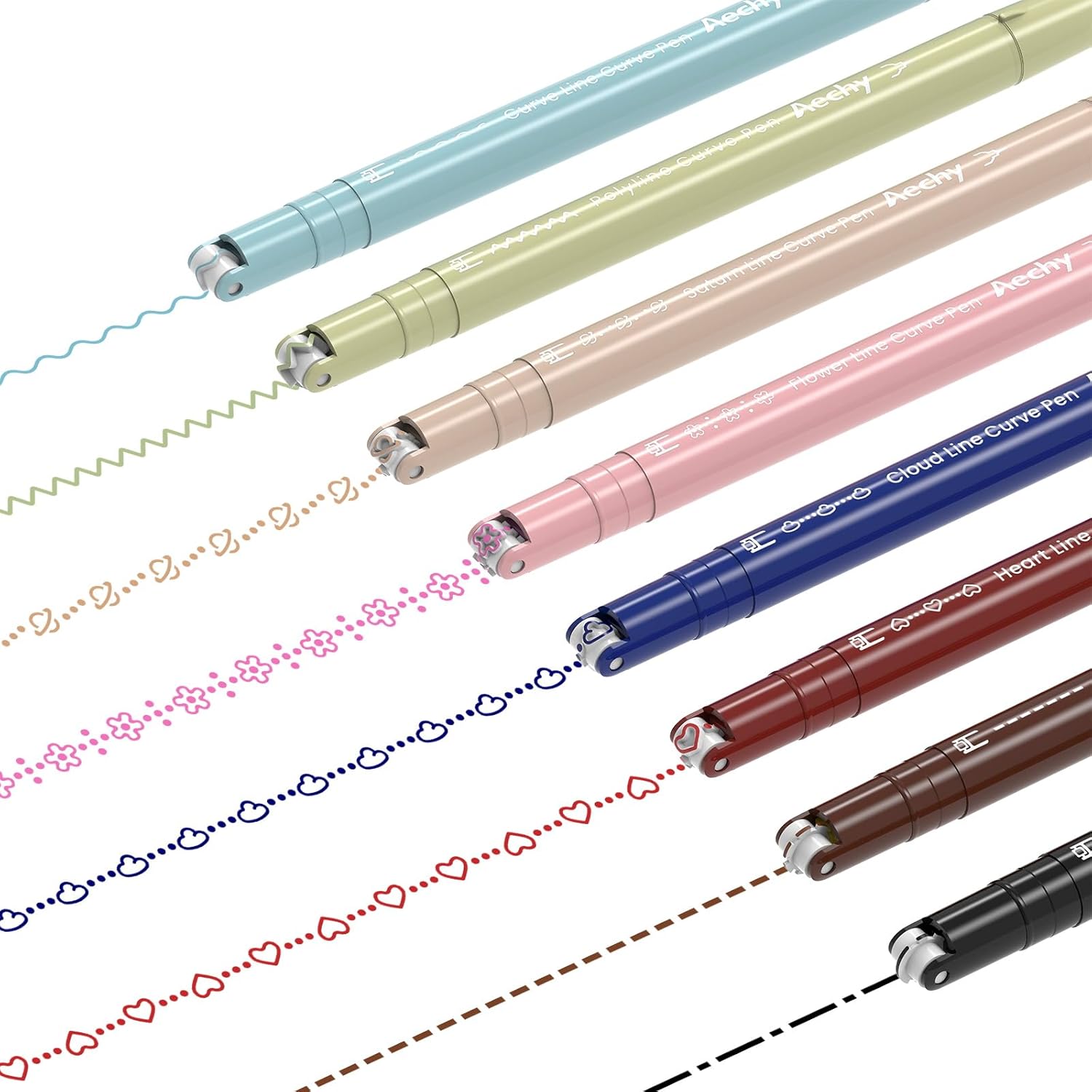 AECHY Colored Curve Highlighter Pens Set - 8 Different Shapes & 8 Colors Fine Tips for Writing, Journaling, Note Taking, Drawing, Scrapbook Art, School Supplies (Classic)