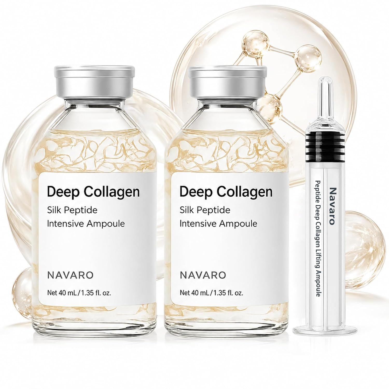 Navaro Peptide Deep Collagen Lifting Ampoule (2Pack), Anti Aging Facial Serum for Women, Hydrating Firming Skin Care Essence, Helps Improve the Appearance of Wrinkles, Dryness & Loss of Elasticity
