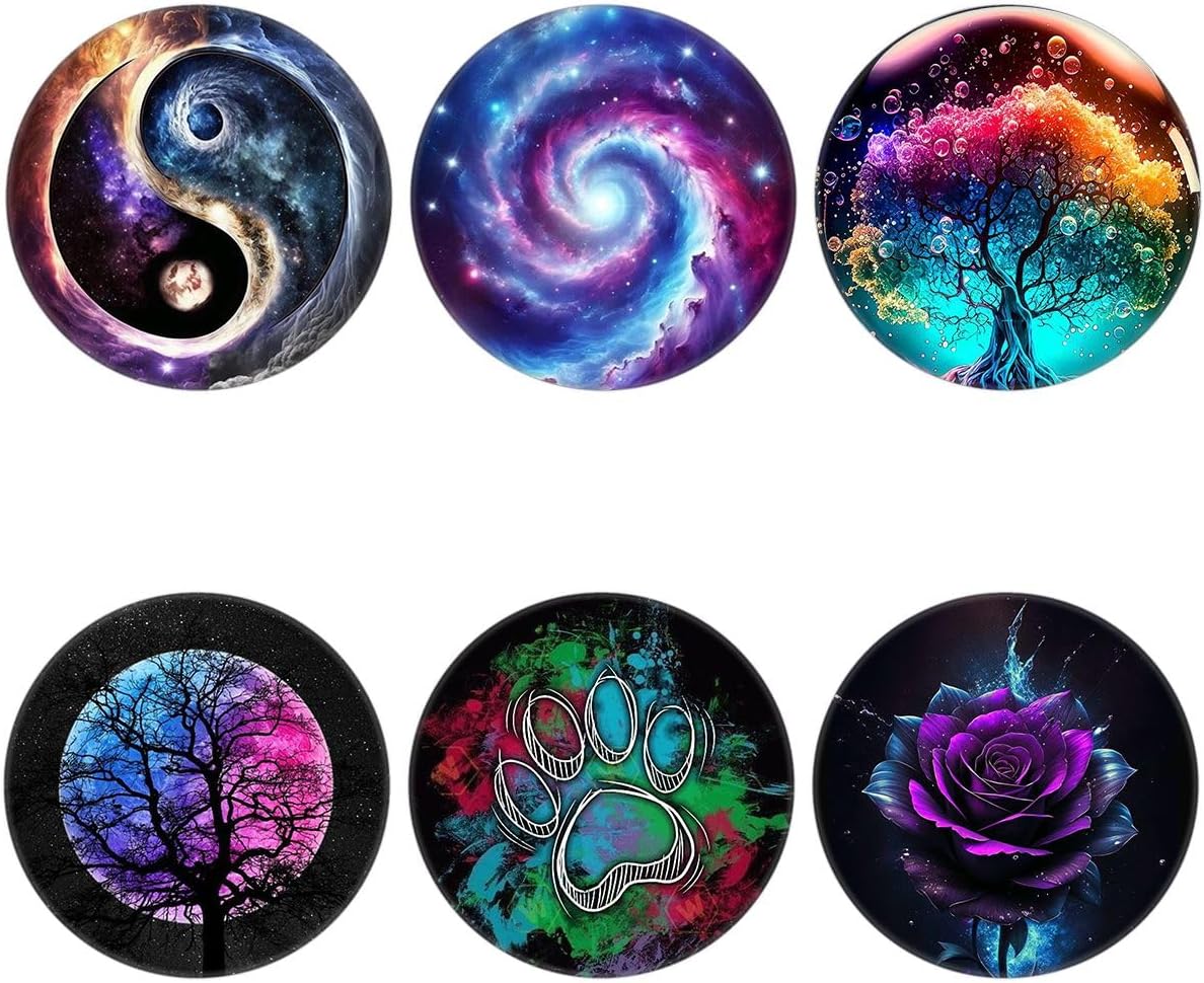 (6 Pack Cell Phone Grip,Phone Finger Foldable Holder Stand Compatible with iPhone - Galaxy Colorful Flower Yin Yang