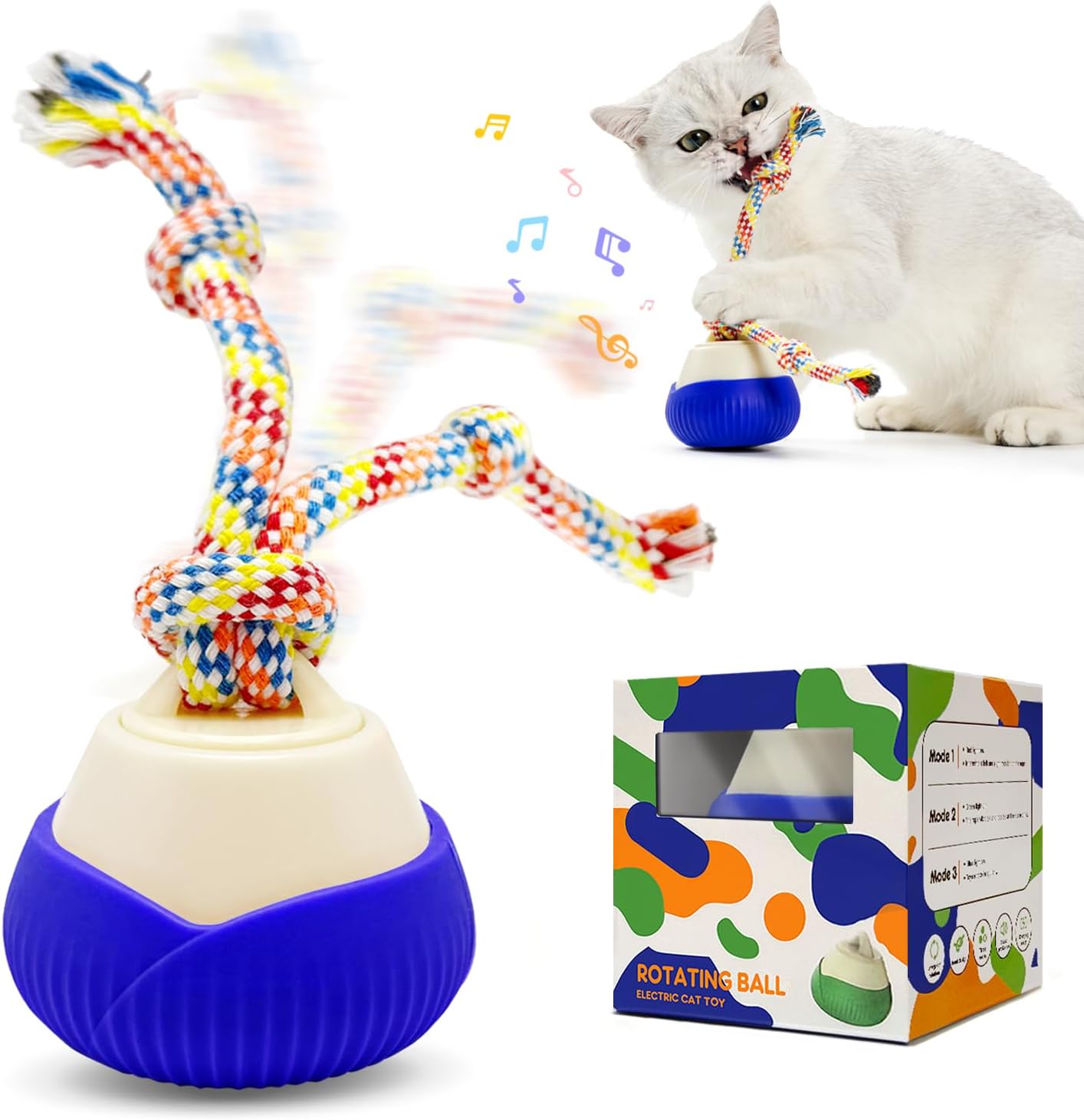 Interactive Cat Toy, 360° Rotating Automatic Moving cat Toys, Voice Recordable Auto Rolling Pet Toy with LED Sound & Music, Rechargeable Interactive Cat Toys for Indoor Cats & Small Dogs (Blue)