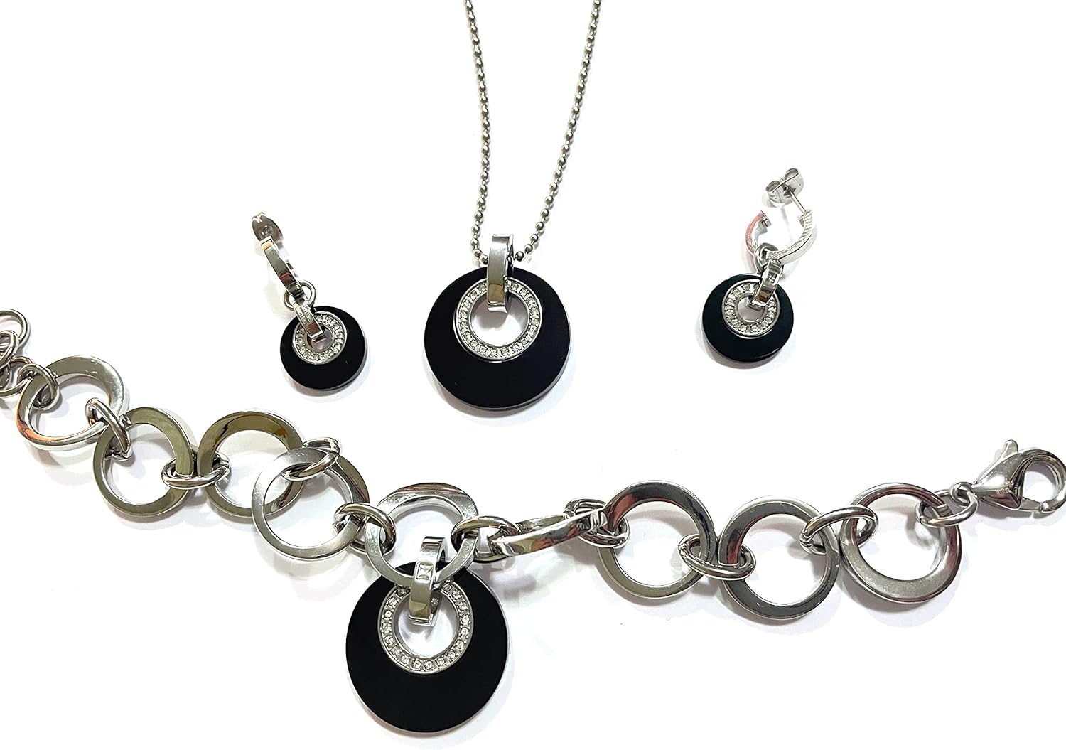 Luxury limited edition handmade silver jewellery sets for women who have everything crystal black diamond necklace + onyx diamond earrings + bracelet