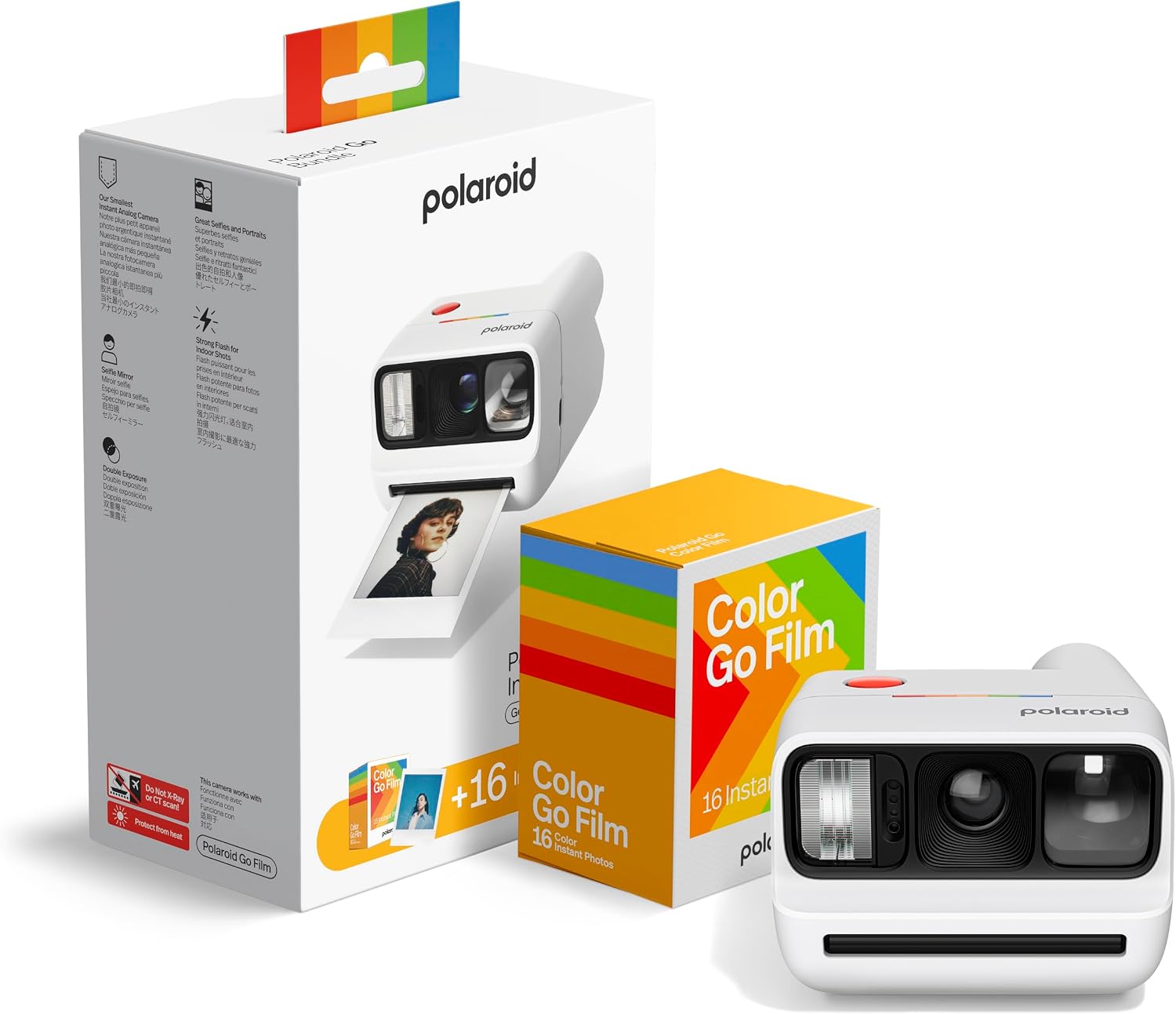 Polaroid Go Generation 3 Bundle - Mini Instant Film Camera + 16 Color Photos - White (6660) - Only Compatible with Go Film
