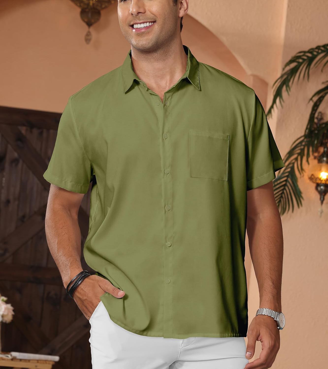 Casual Button Shirts for Men: Solid Color Beach Short Sleeve Summer Clothing