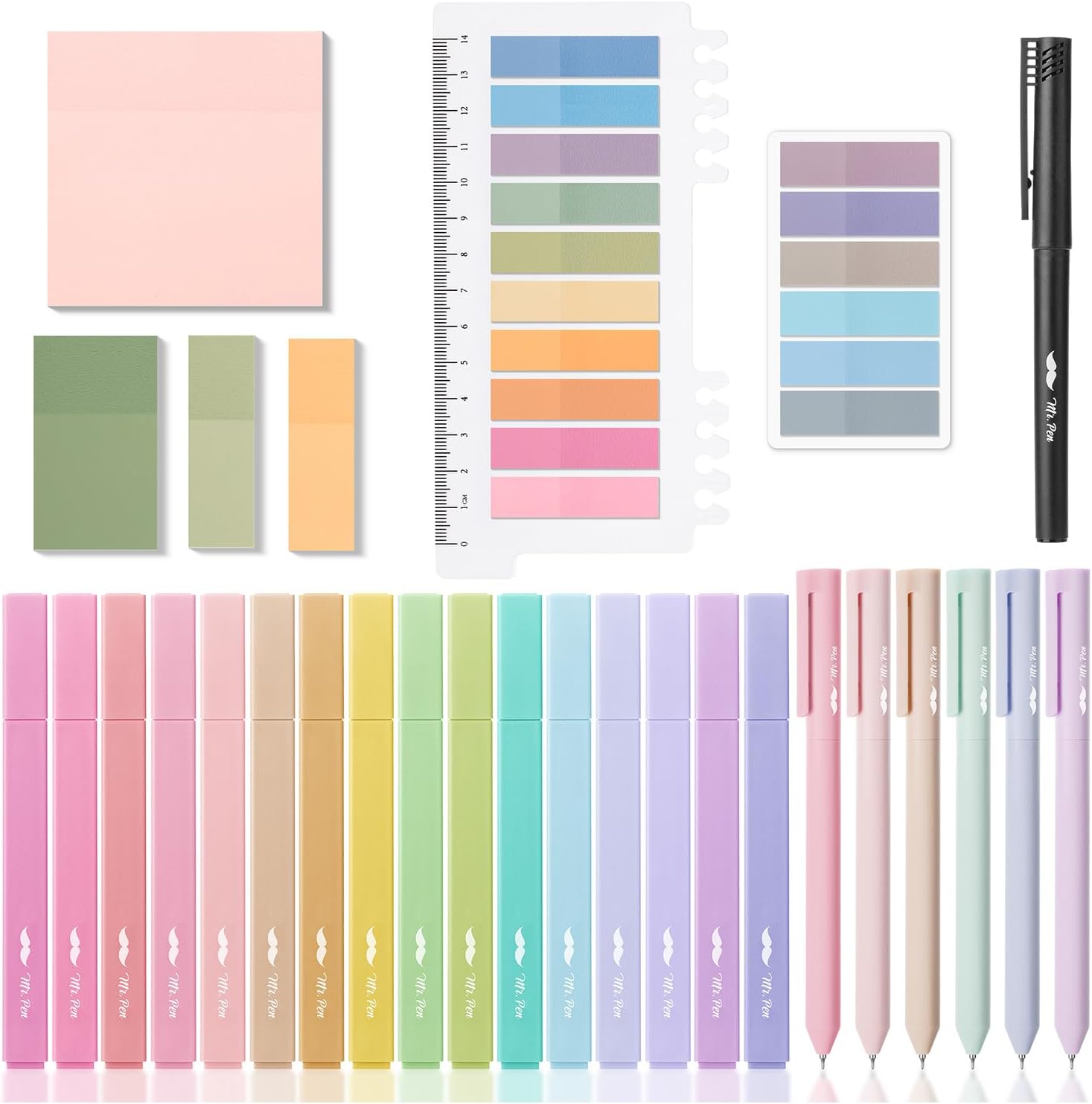 Mr. Pen- Aesthetic Book Annotation Kit, 16 No Bleed Aesthetic Highlighters | 6 Colored Ink Gel Pens, 700 Sheets Transparent Sticky Notes & Tabs for Study, Bible Journaling, Planner, Office Supplies