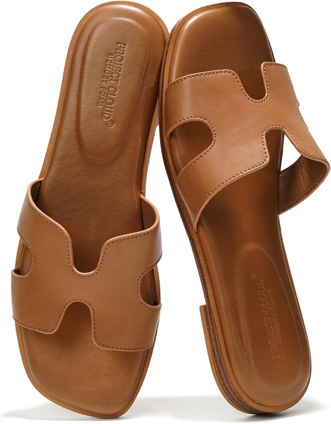 Project Cloud 100% Genuine Leather Sandals for Women 2026 - Fashion Flat Womens Sandals with Memory Foam Insole Slides Sandals Women Footwear - Mules Women's Sandals (Jannel)