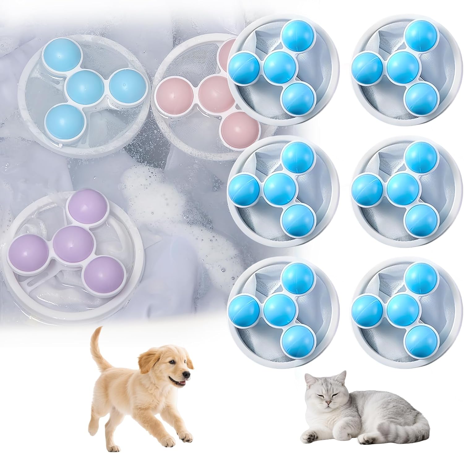 Pet Hair Remover for Laundry, 2026 Upgraded Pet Hair Remover for Laundry Hair Filter Bag Lint Catcher for Washing Machine Cat and Dog Hair Washing Machine Catcher 6 Pcs (Blue)