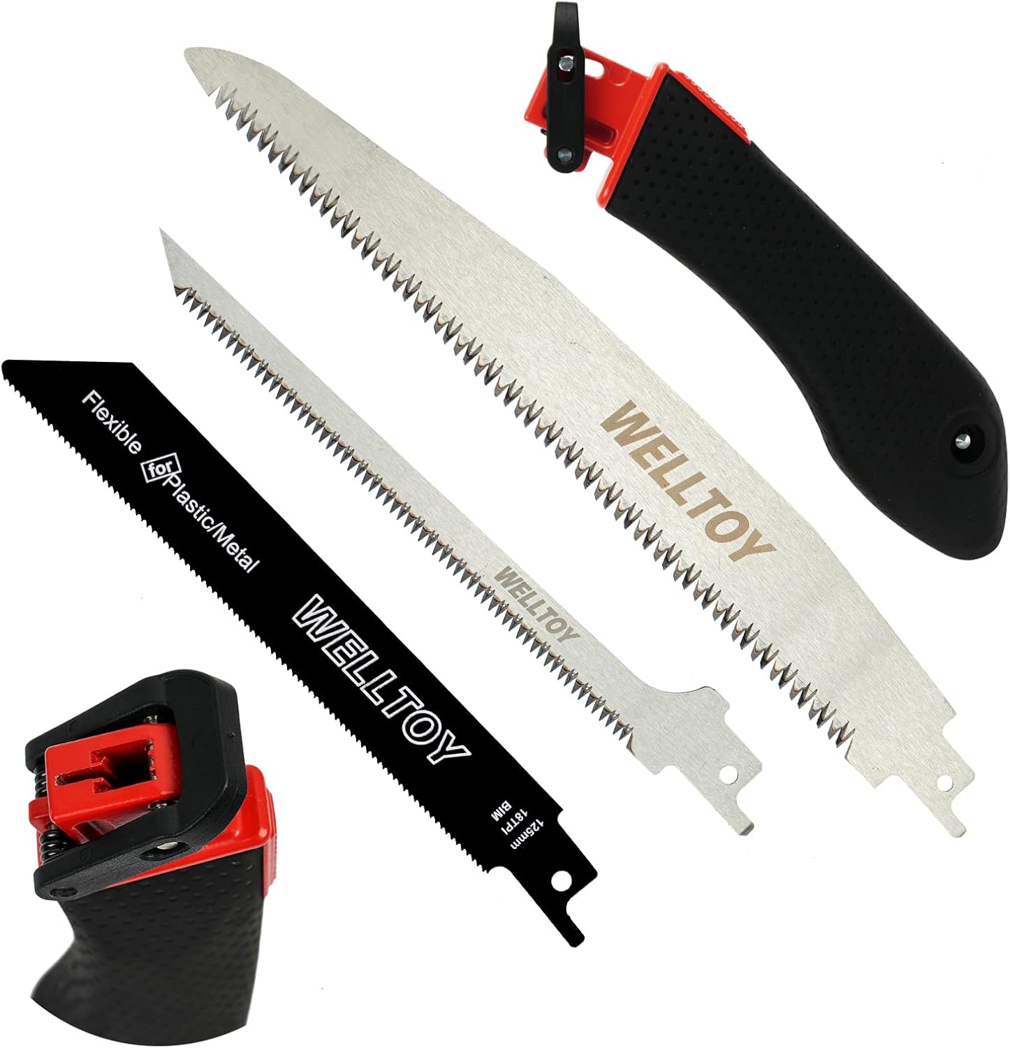 3-in-1 Multi Blades Hand Saw,18 TPI Bi-Metal blade,Drywall Saw with TPR Handle,Blade Quick-Change Mechanism for Cutting Drywall, Sheetrock, Wood, Metal, Plastic and Plywood.