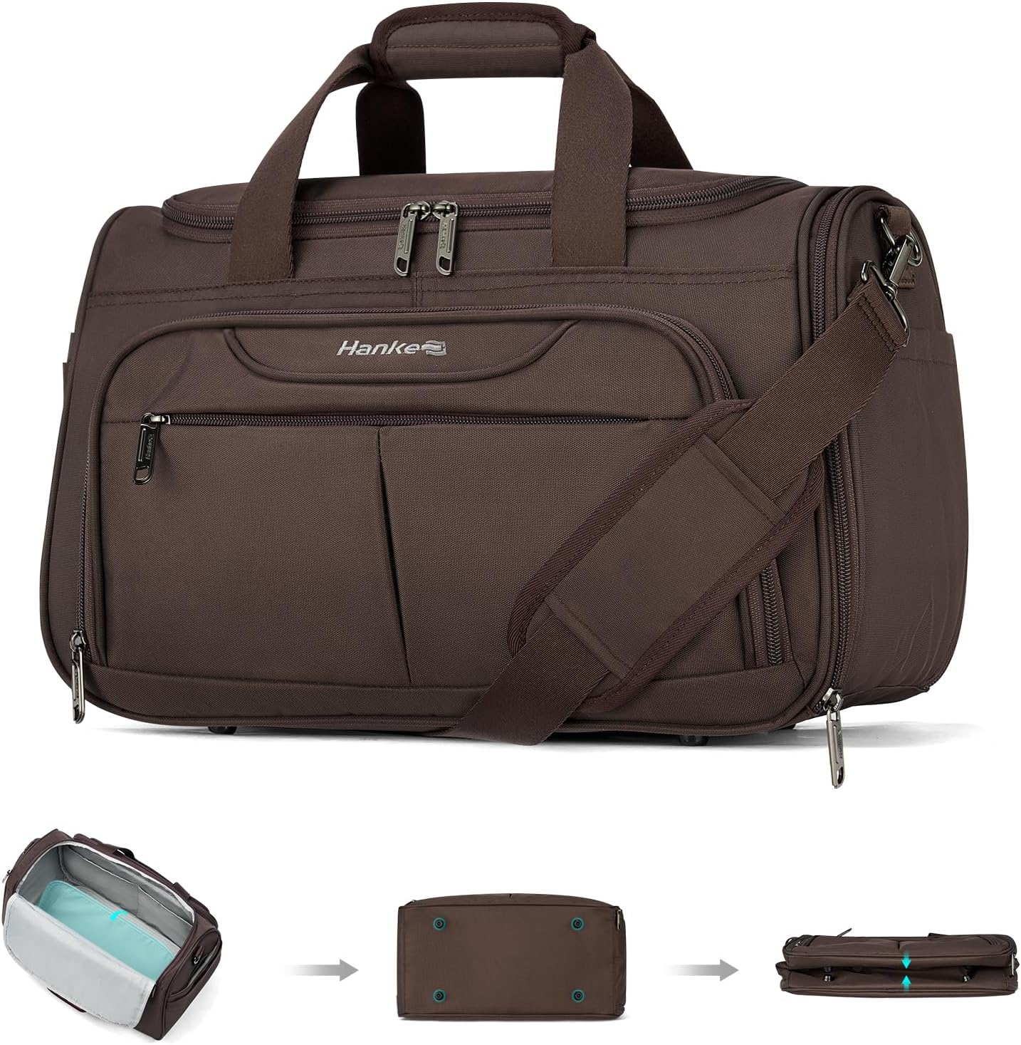 Hanke Small Underseat Carry On Luggage Bags for Travel with 10 Pockets. | Airline Approved Foldable Personal Bag w/ Luggage Sleeve; Tote Duffle & Bento Bag, Flight Attendant Weekender for Men & Women