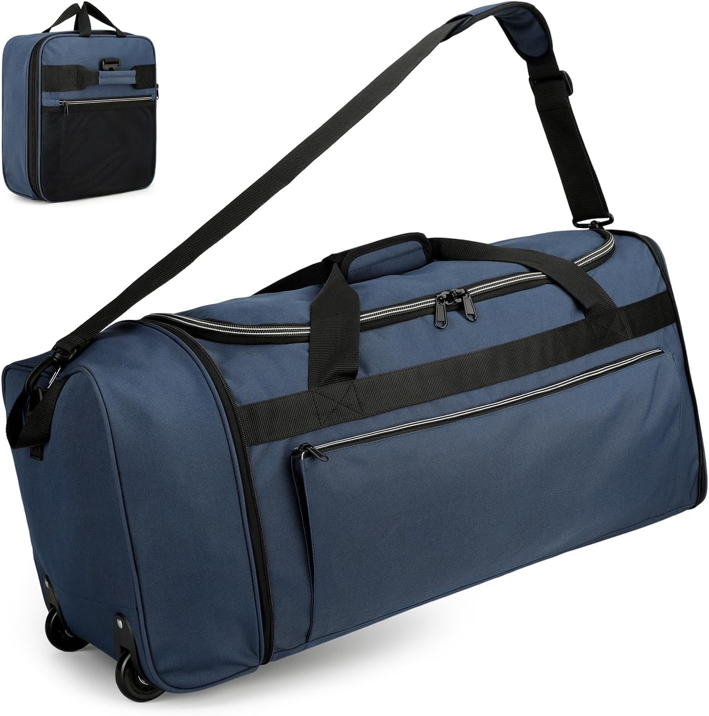 uarition 70L Foldable Rolling Duffle Bag with Wheels | 28” Large Duffle Bag for Travel, Carry On Luggage Duffel Bag for Traveling/Camping/Moving, Water Resistant, Blue
