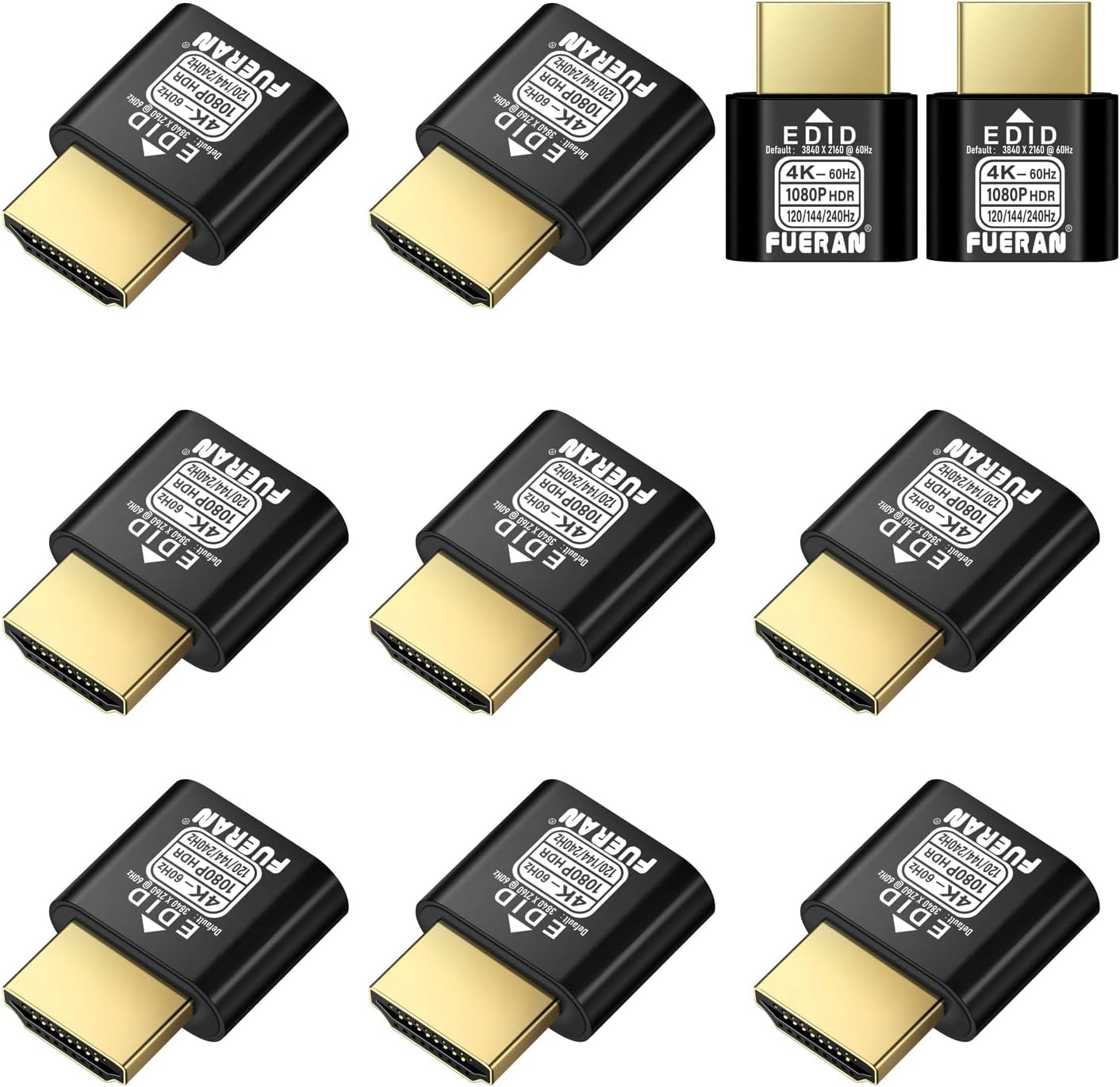 HDMI Dummy Plug 4K HDR,4K@60Hz、1440P@120/144Hz、1080P@120/144/240Hzedid Emulator Virtual Display Adapter,hdmi Headless Adapter-NEW-4K(default2160P) 10Pack