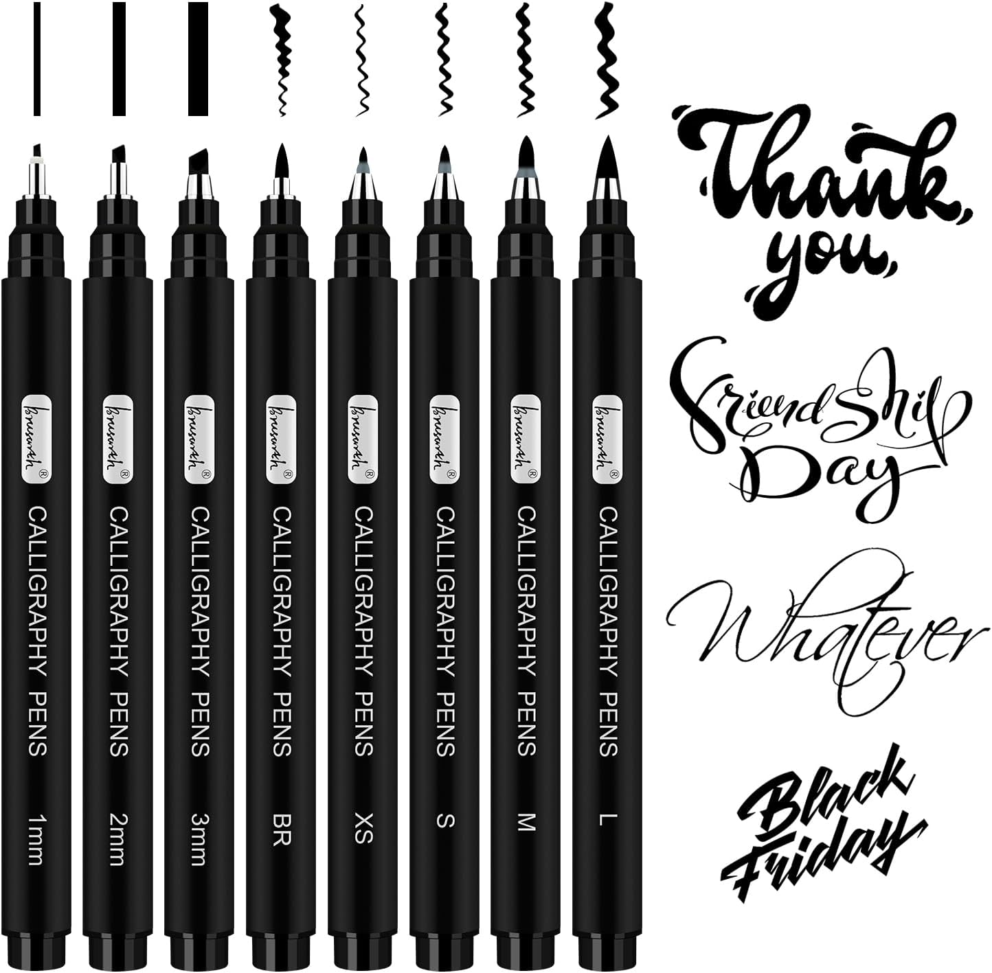 Brusarth Calligraphy Pens,8 Size Calligraphy Pens for Writing,Brush Pens Calligraphy Set for Beginners, Hand Lettering Pens