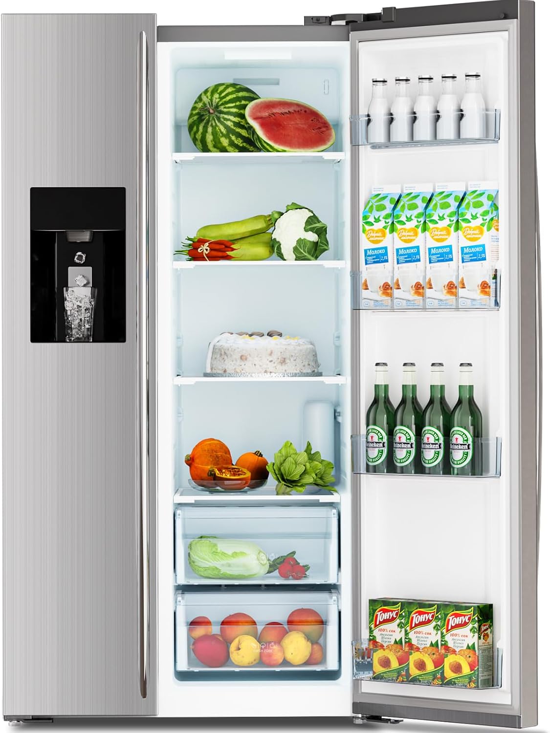 Antarctic Star 2 French Door Refrigerator Fridge, with Side Freezer &Water Dispensor,Nugget Ice Maker&Cube Ice,Adjustable Thermostat, 20 Cu Ft, Stainless Steel