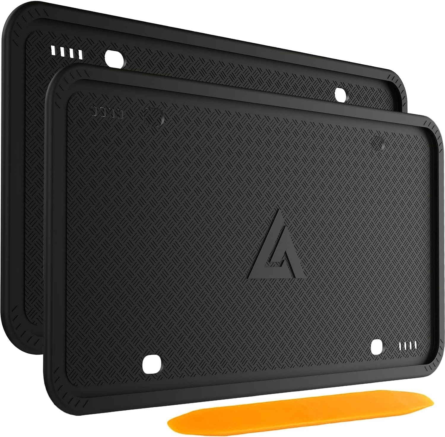 Aujen Silicone License Plate Frames Black, 2 Pack Car License Plate Frame, Universal US Black License Plate Holders Brackets Rust-Proof, Weather & Rattle-Proof, Car Accessories | US Car Universal, Bla
