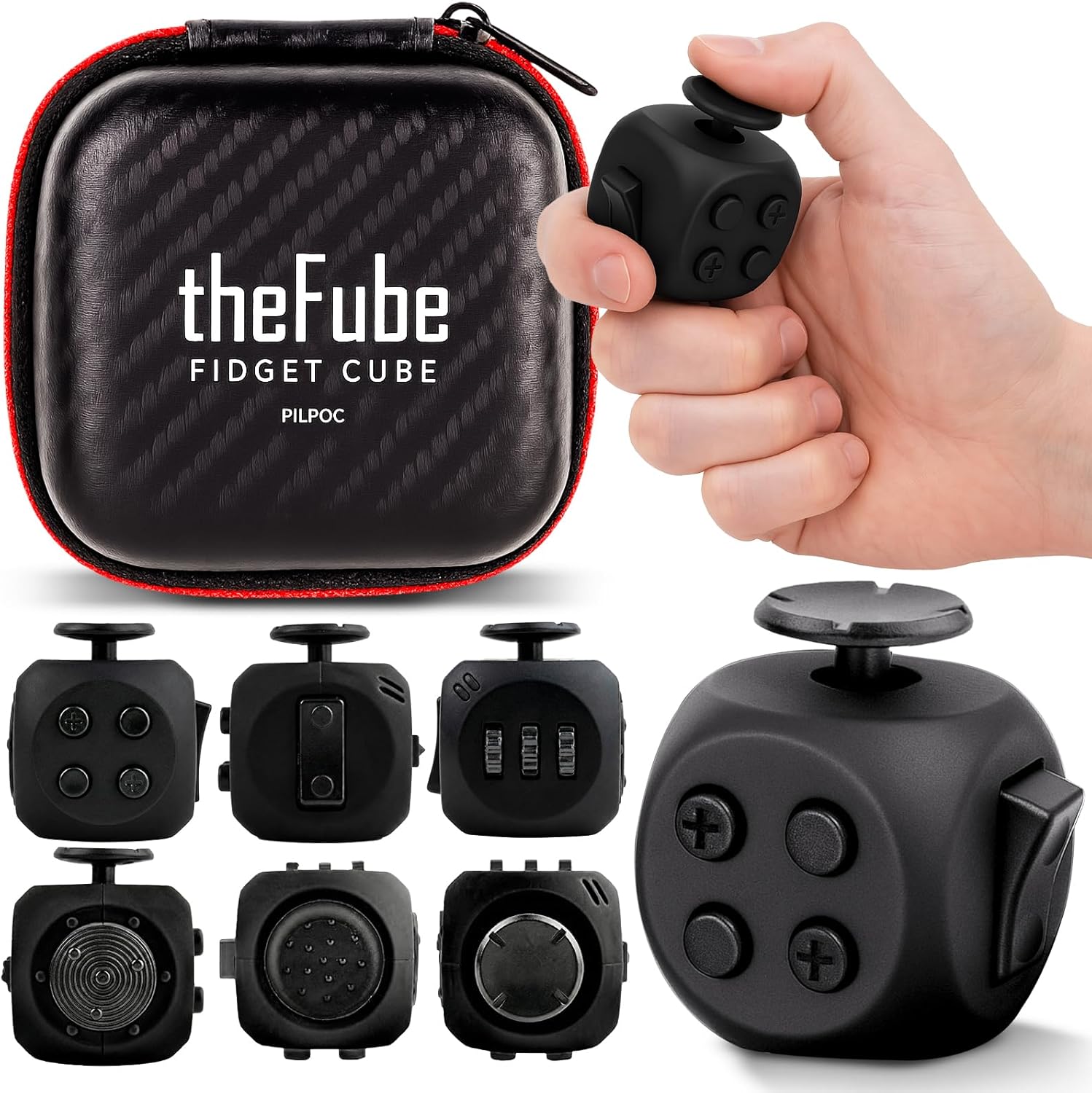 PILPOC theFube Fidget Cube, 6-Sided Stress Relief Infinity Cube for Adults & Kids, Boosts Concentration, Mindfulness Aid, Silent & Audible Modes, Stocking Suffers for Boys, Kids and Adults (Midnight)