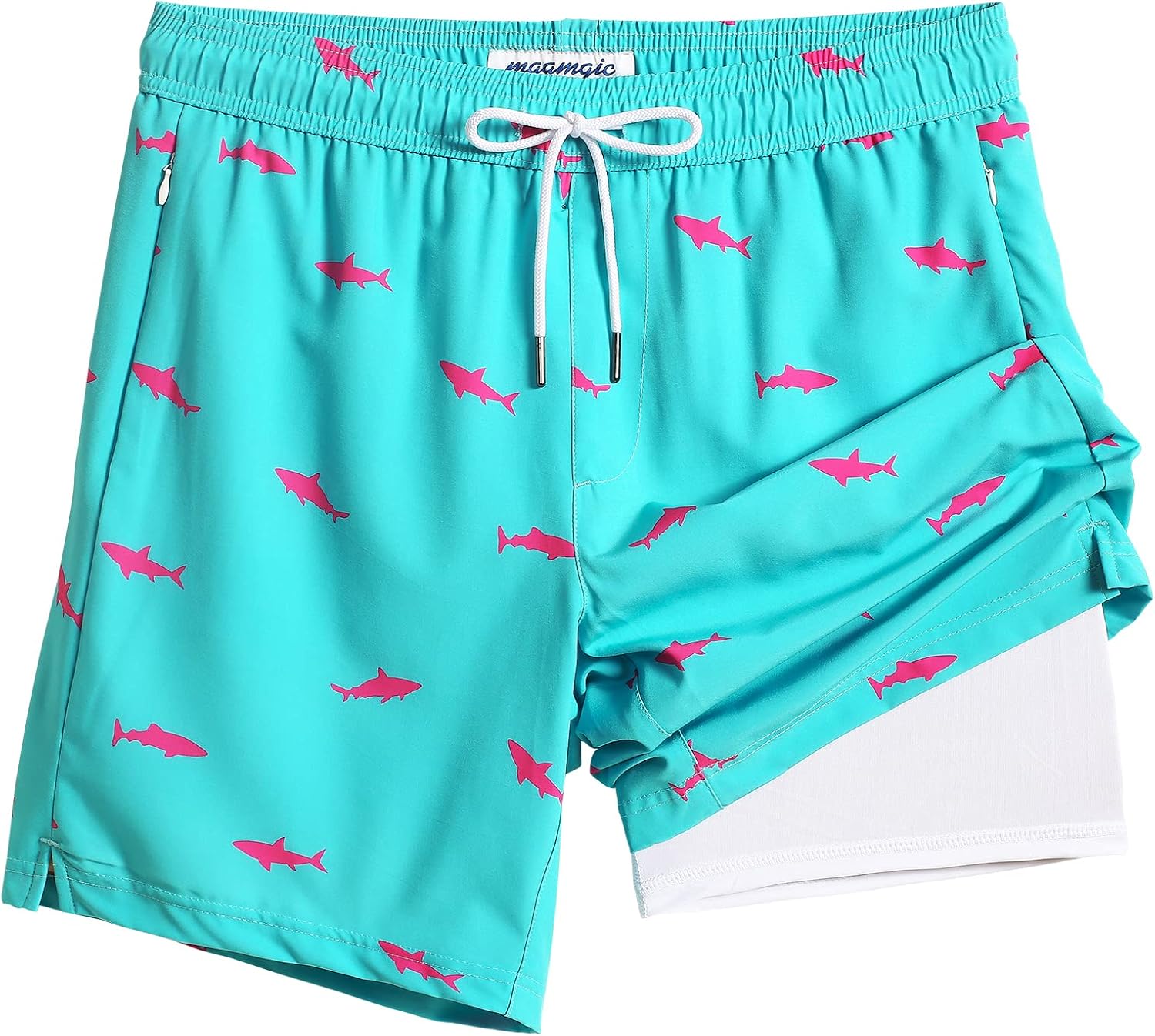 maamgic 2 in 1 Mens Swim Trunks 7 Inch Swim Shorts Swim Suits Board Shorts