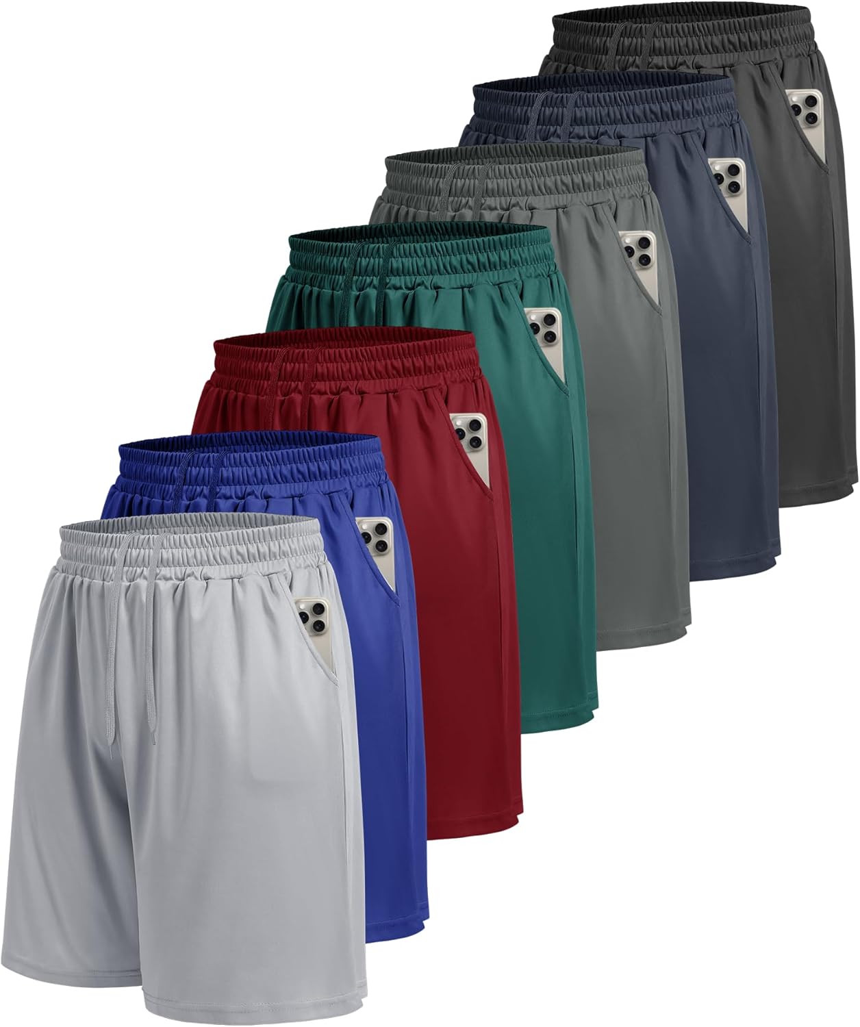 BOOJO 7 Pack Mens Athletic Shorts - Gym Basketball Running Workout Quick Dry Black Shorts with Pockets for Casual Performance