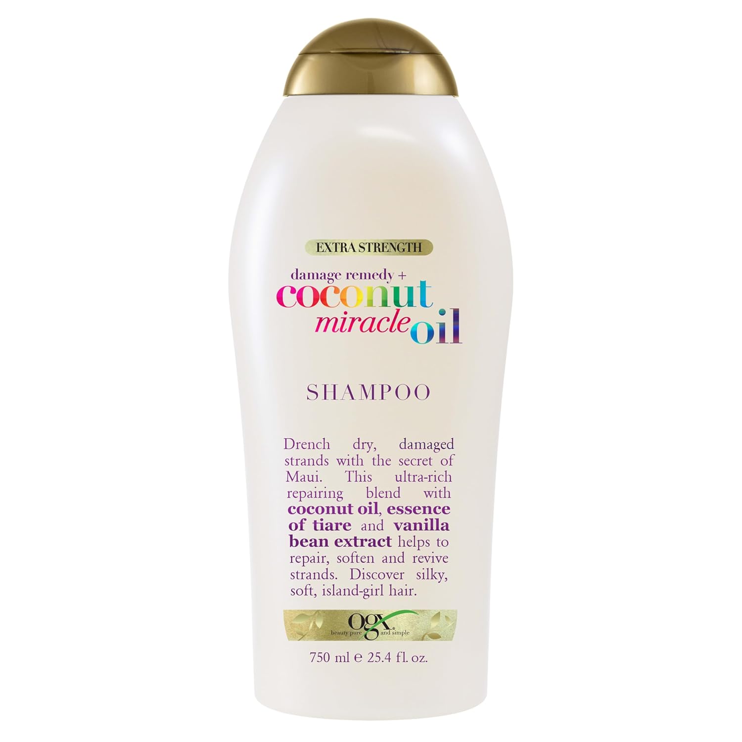 OGX Extra Strength Damage Remedy + Coconut Miracle Oil Shampoo for Dry, Frizzy or Coarse Hair, Hydrating & Flyaway Taming Shampoo, Paraben-Free, Sulfate-Free Surfactants, 25.4 Fl Oz