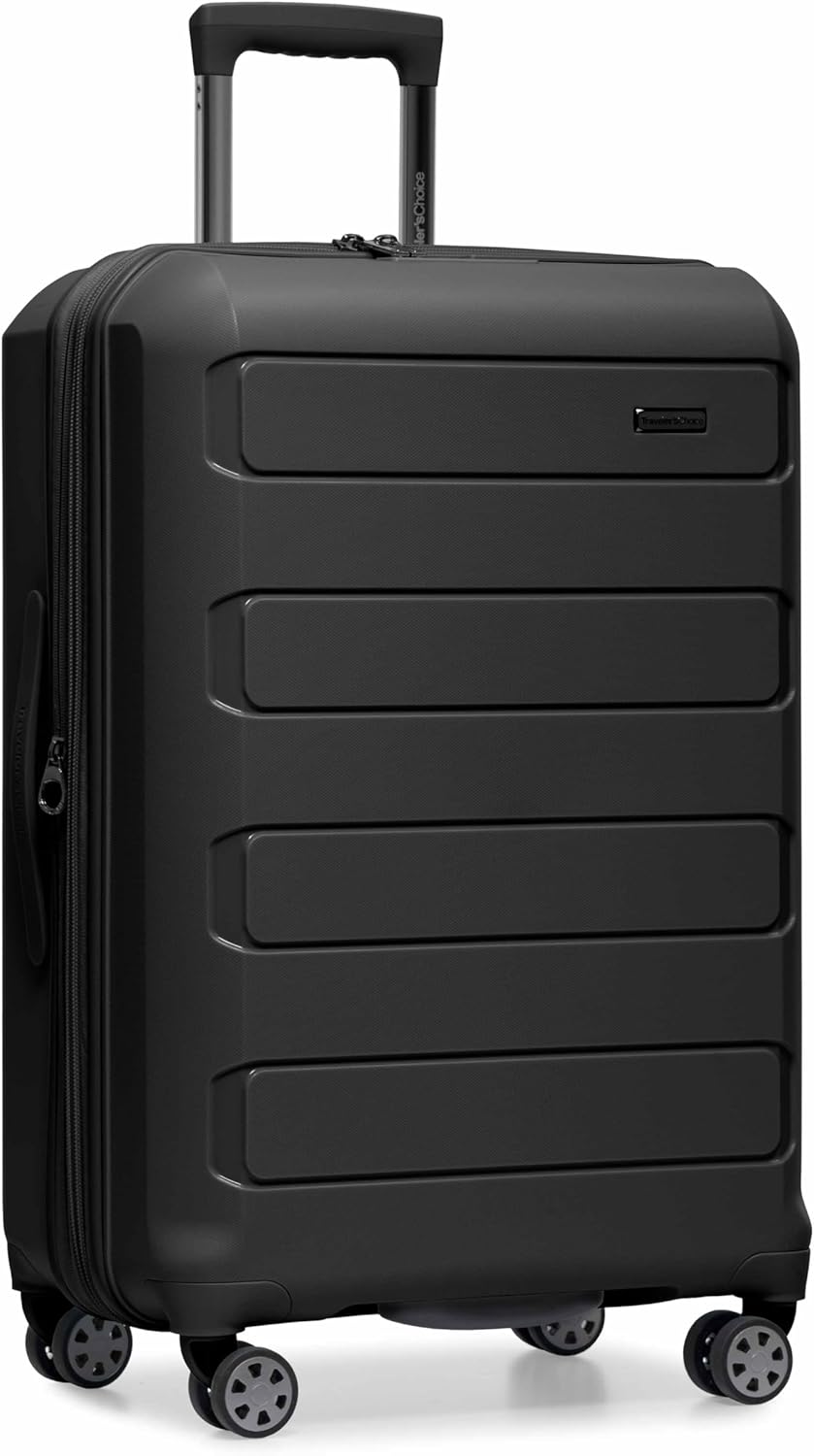 Traveler's Choice Pagosa Hardshell Expandable Luggage with Spinner Wheels, Black, 27-Inch Medium
