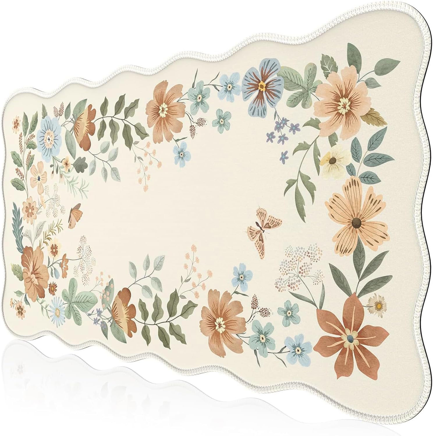 iCasso Desk Mat, Scalloped Desk Matt for Desktop, Cute XXL Large Mouse Pad, Anti-Slip Big Mousepad with Stitched Edges, Keyboard Pad Mouse Mat for Computer(Beige)
