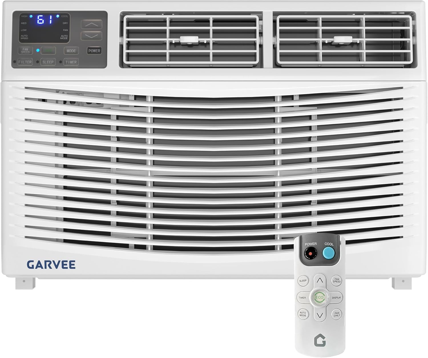 GarveeHome 8000 BTU Window Air Conditioner with Remote Control | Window AC Units Cools up to 350 Sq. Ft, 3 Cooling & Fan Speeds, Quiet Operation, LED Digital Display, Ideal for Bedroom