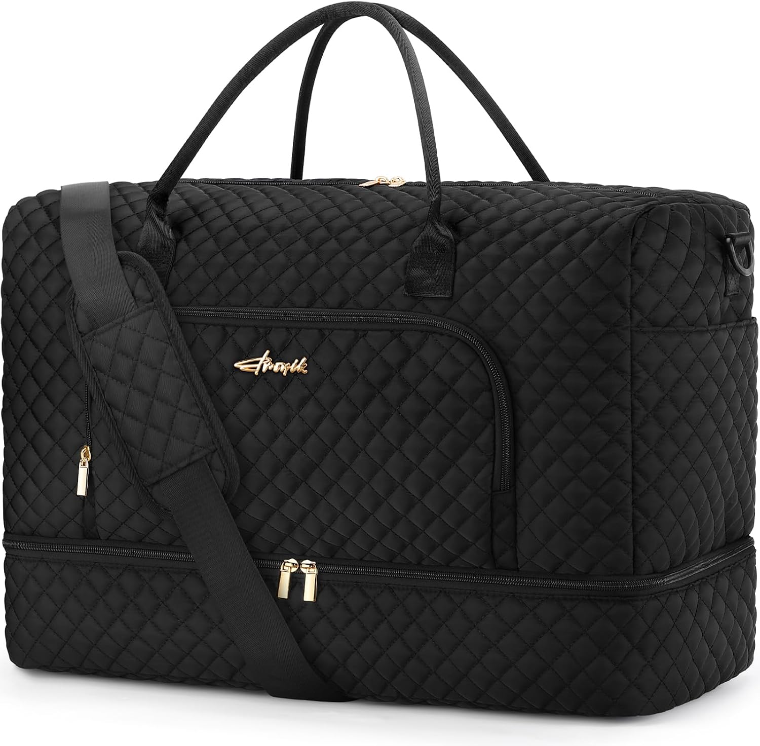 ZOMFELT Carry On Luggage 22x14x9 Airline Approved, 45L Travel Duffle Bag | Lightweight Hospital Bag with Shoe Compartment, Carry on Weekender Overnight Duffle Bag for Women, Black