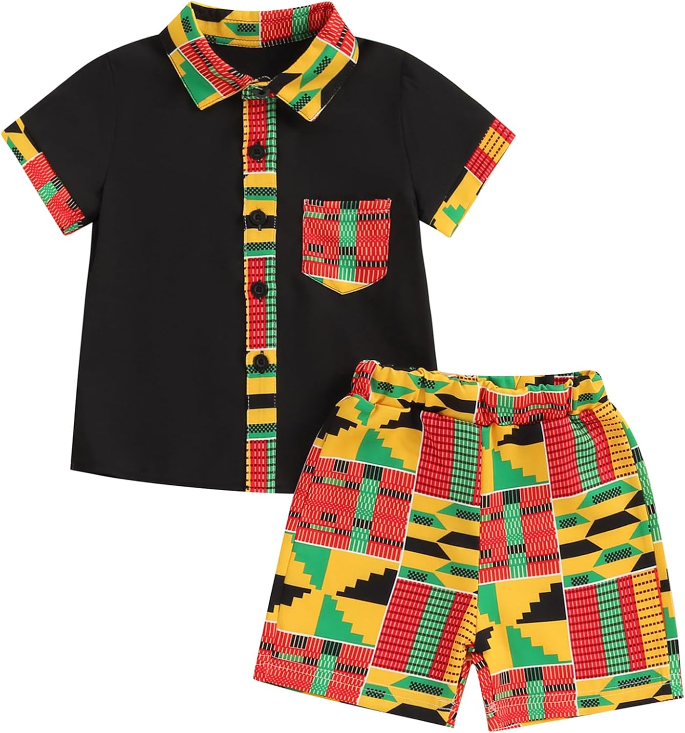 Mubineo Toddler Baby Boy Summer African Print Kente Dashiki Clothes Outfits T Shirts Shorts Sets