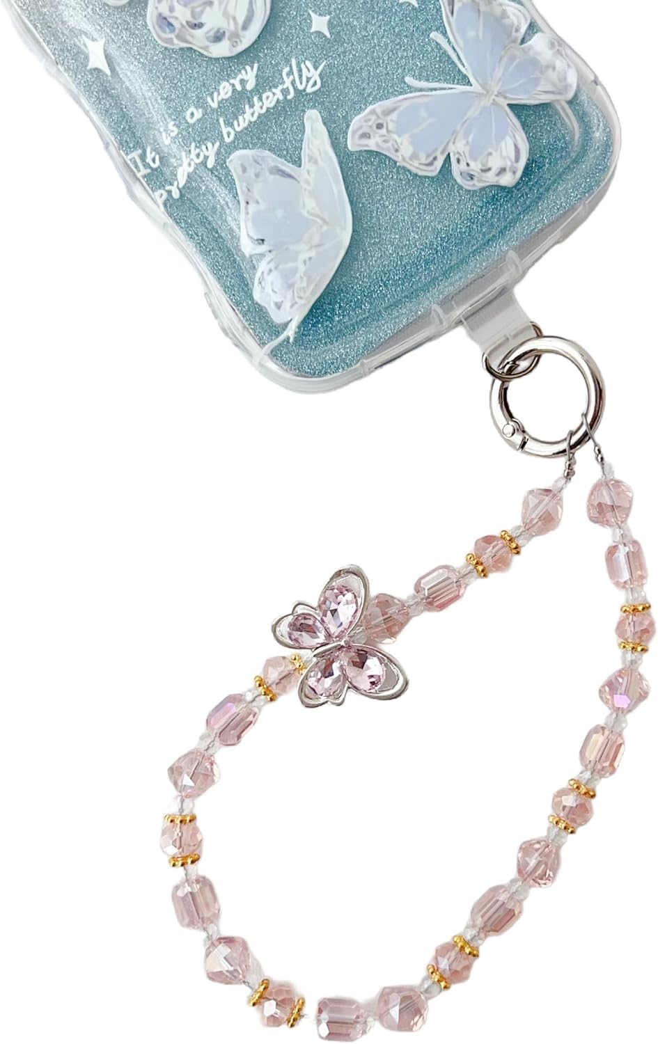 Beaded Phone Charm Sparkling Chain Wrist Strap Accessories,Fashion Women Bracelet Wristlet Strap With Tether Tab