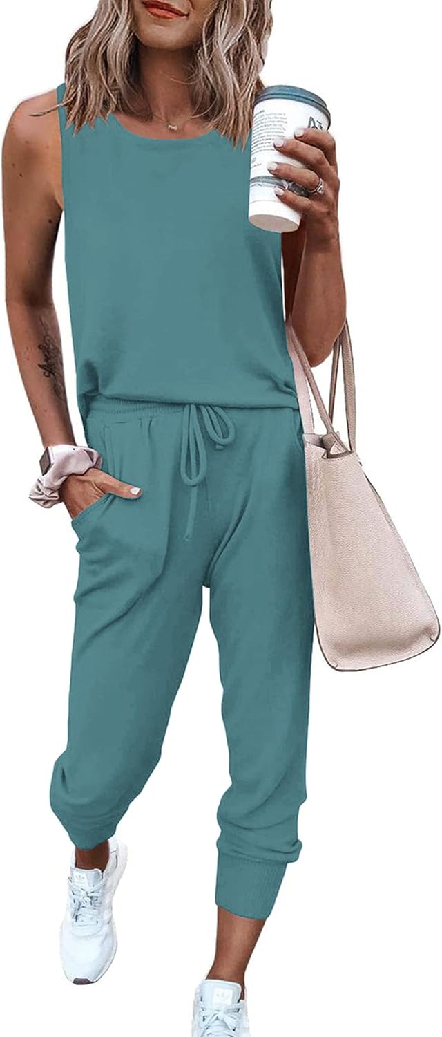 PRETTYGARDEN Matching 2 Piece Travel Sets Women Clothing | Sleeveless Tank Tops, Drawstring Jogger Pants, Comfy Track Suits, Spring Summer Casual Outfits for Lounge, Airport, Cruise