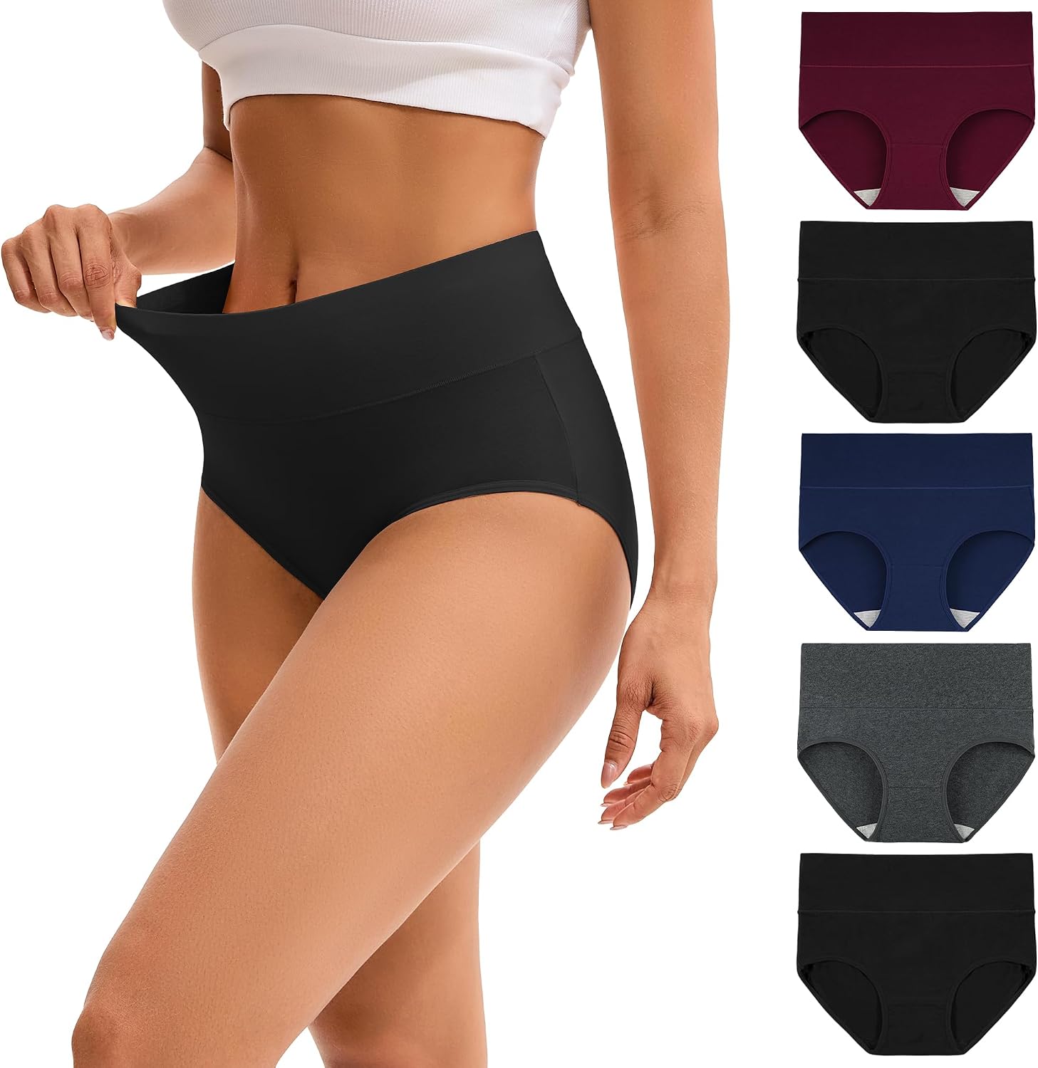 INNERSY Women's High Waisted Underwear Cotton Panties Regular & Plus Size 5-Pack