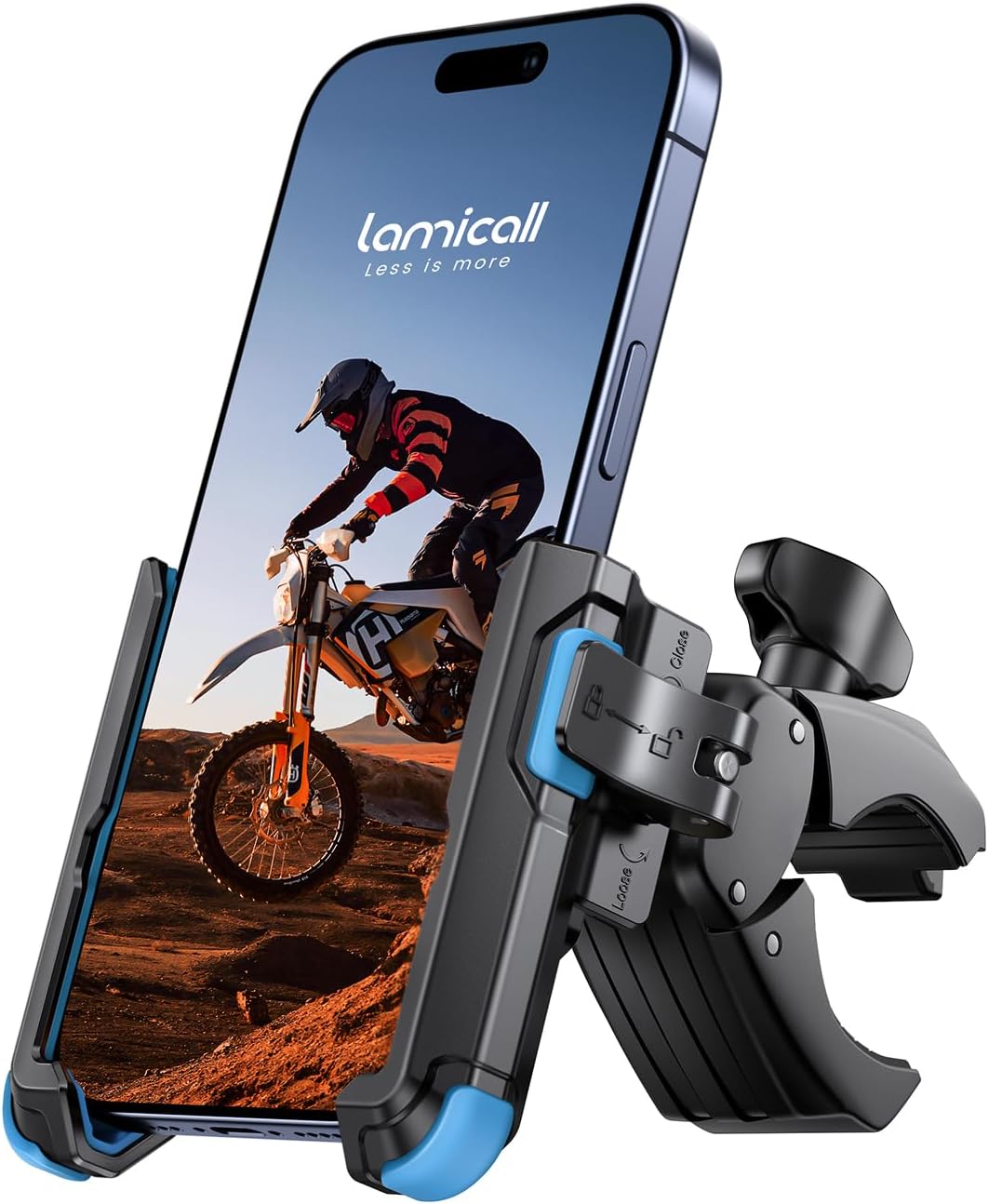 Lamicall Motorcycle Bike Phone Mount - [1s Quick Release] Bike Cell Phone Holder Clip, Bicycle Scooter Handlebar Clamp, Gifts for iPhone 17 16 15 14 Pro Max, Galaxy S25 S24 Ultra, 4.7-7" Phones, Blue