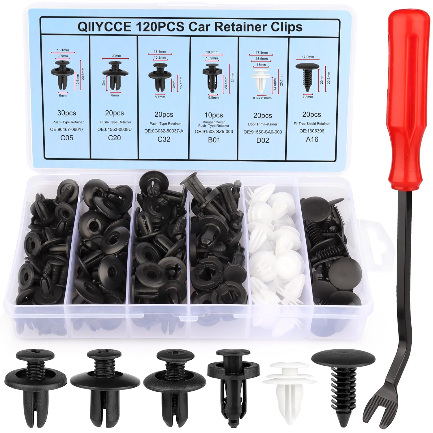QIIYCCE 120PCS Car Clips & Plastic Rivets - 6 Popular Sizes, Fits Bumpers, Fenders & Most Car Models, Ideal for Body Fixing & Replacement | Fits Bumpers, Fenders & Most Car Models, Ideal for Body Fixi