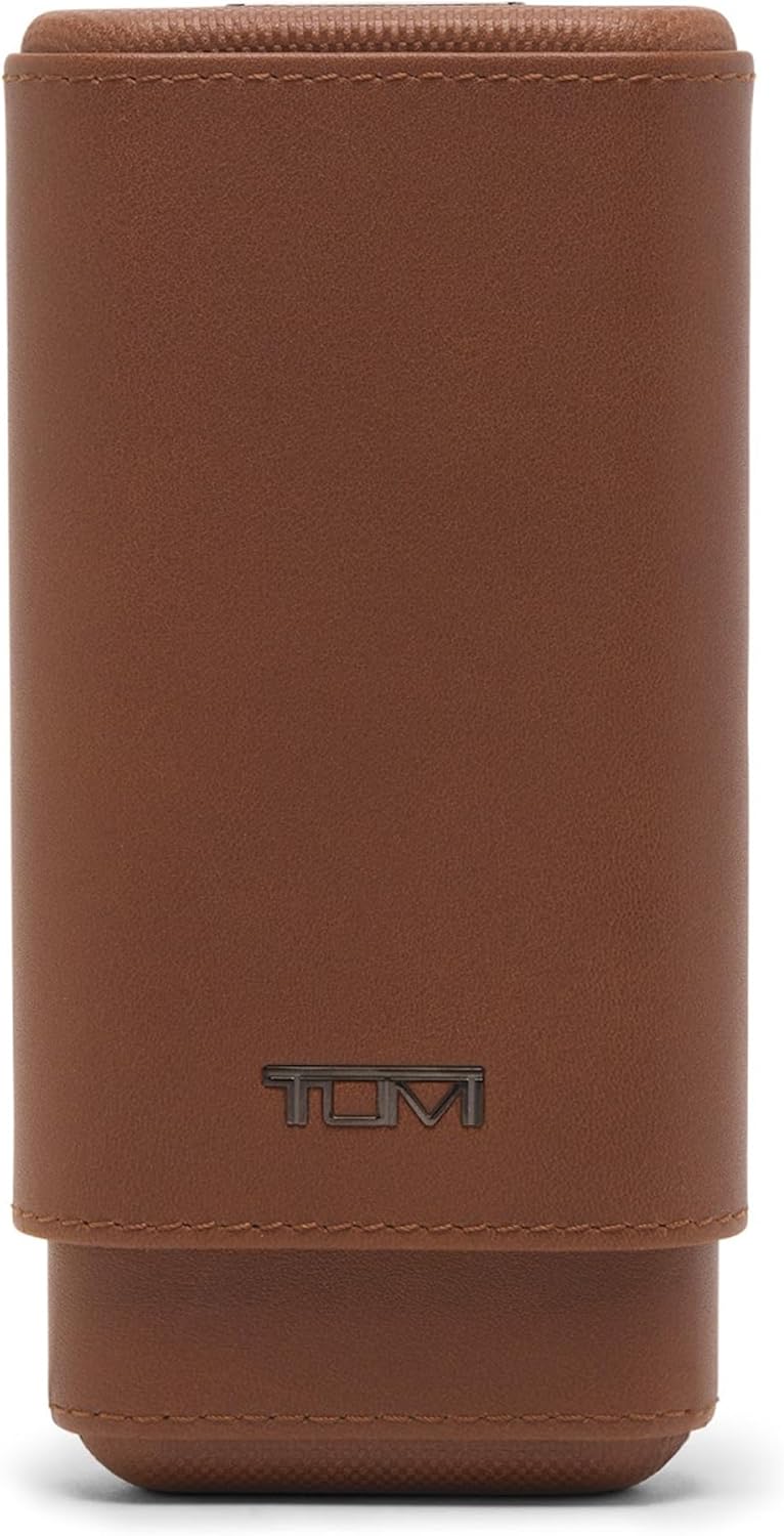 TUMI - Travel Accessories Cigar Case - Keep up to 3 Cigars Fresh - Spanish Cedarwood Interior - Cognac Leather