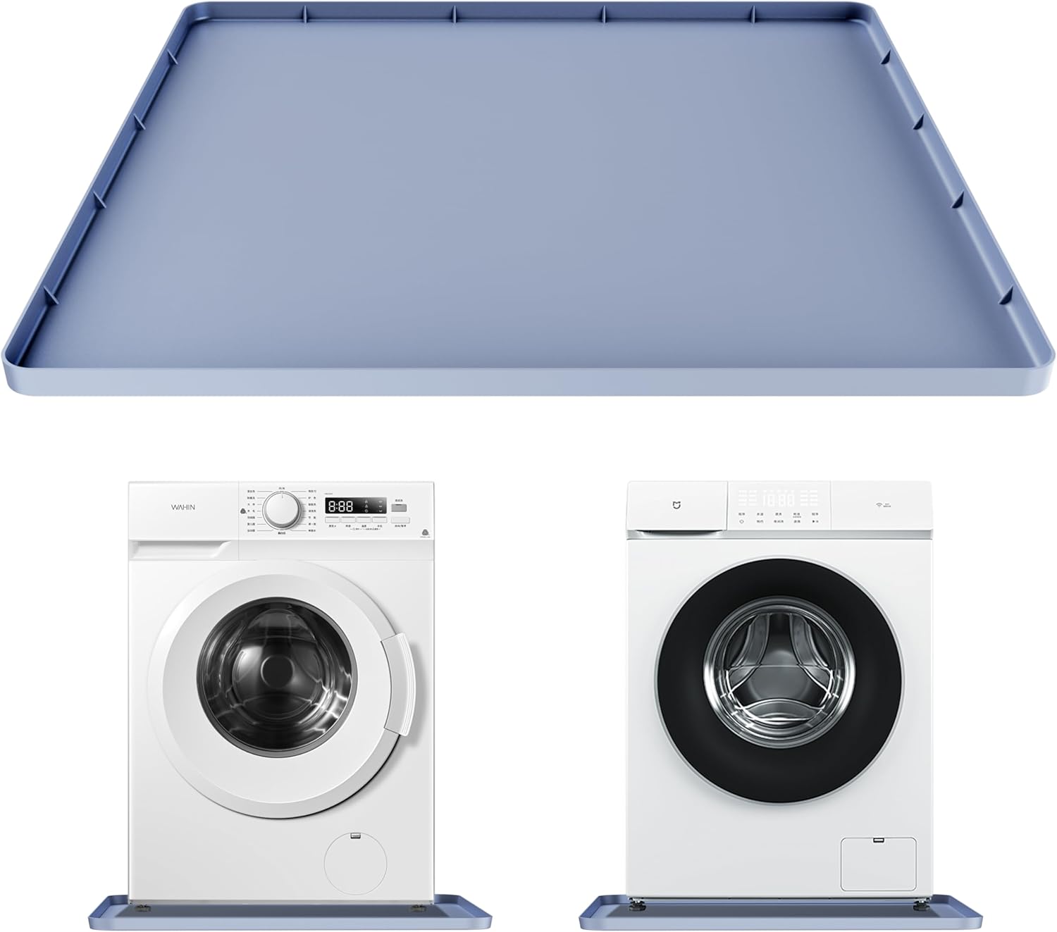 Washing Machine Drain Pan 27"x27" with 0.78" Raised Edges, Leak-Proof Silicone Mat, Non-Slip Waterproof Floor Protector for Washer Dryer (Grey)