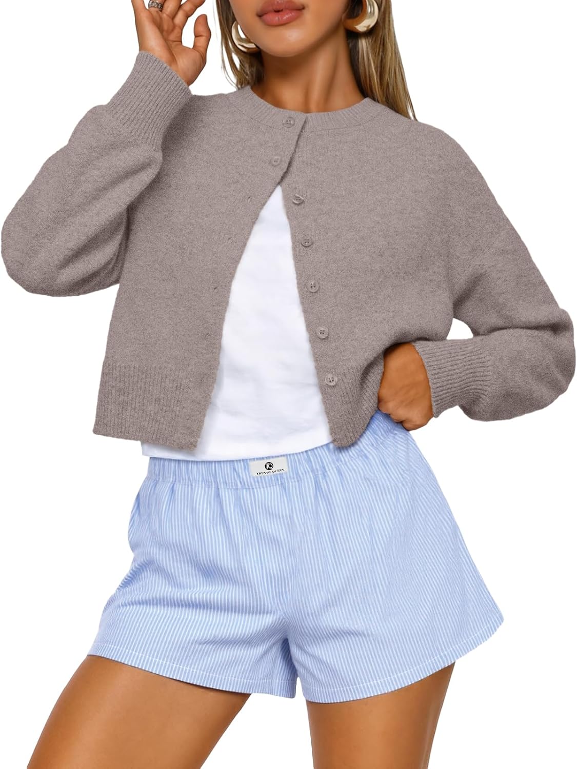 Trendy Queen Cropped Cardigan Sweaters for Women Y2k Fall Fashion Clothes 2026