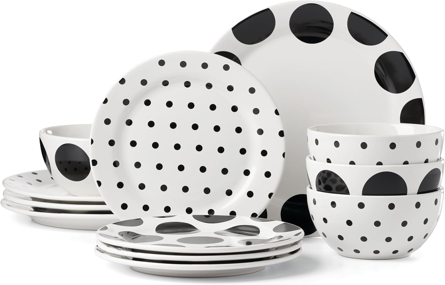 Kate Spade New York Dot 12-Piece Dinnerware Set, 19.84, White | dishwasher safe, microwave safe | plates and bowls sets for kitchen and dining | 10.5 inch plate, dish set