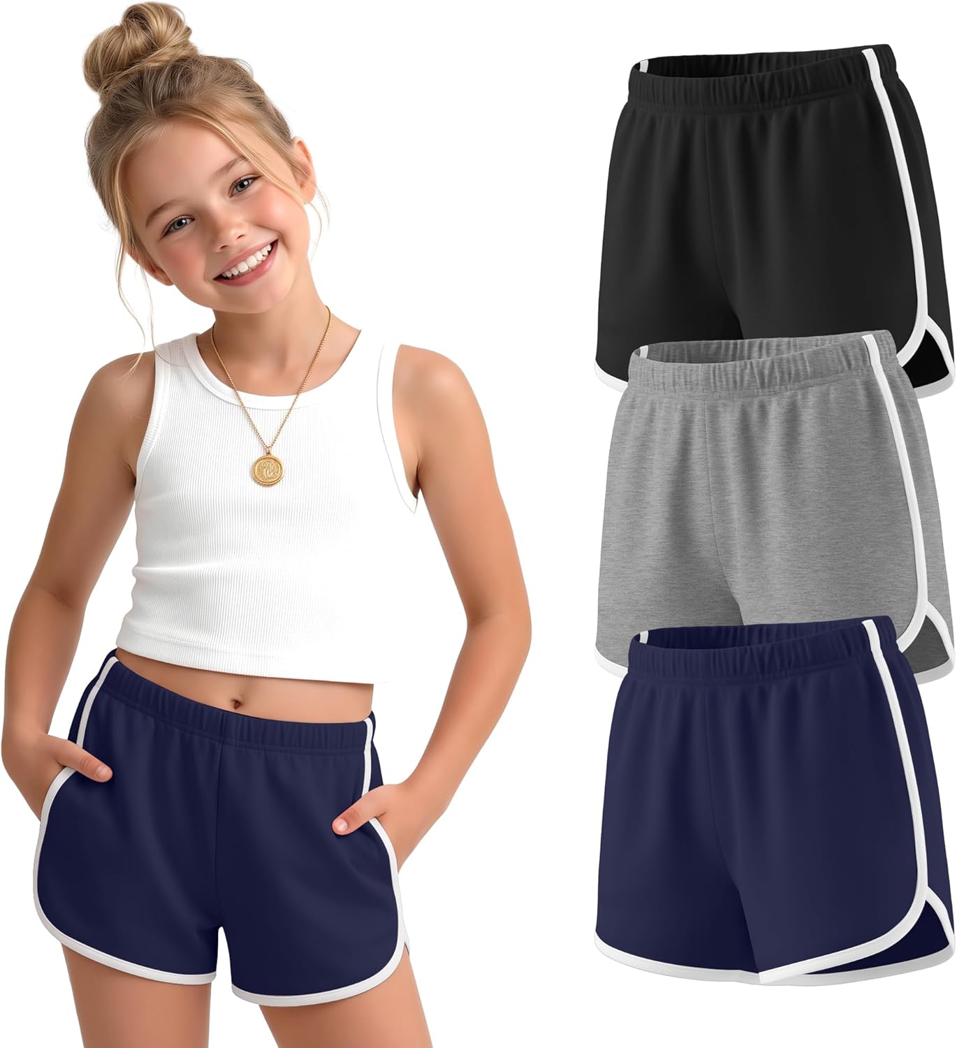 Girls Athletic Shorts | Workout Shorts with Pockets, Casual Summer Active Dolphin Shorts, Running Soccer Bottoms, Sports Back to School Wear
