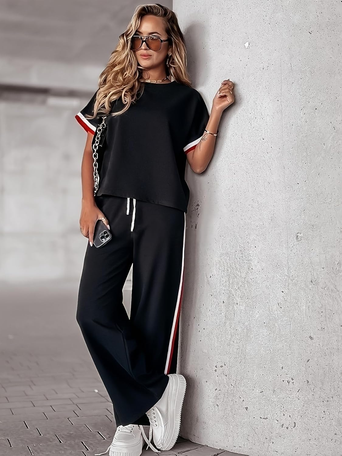 New women's crew neck short-sleeve T-shirt + casual pants set