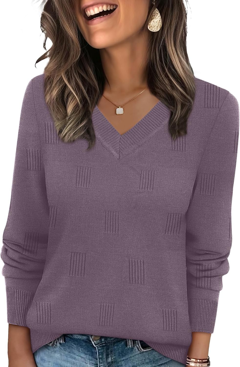 WIHOLL Sweaters for Women V Neck Long Sleeve Tops Fashion Lightweight Pullover Clothes Fall Outfits 2026