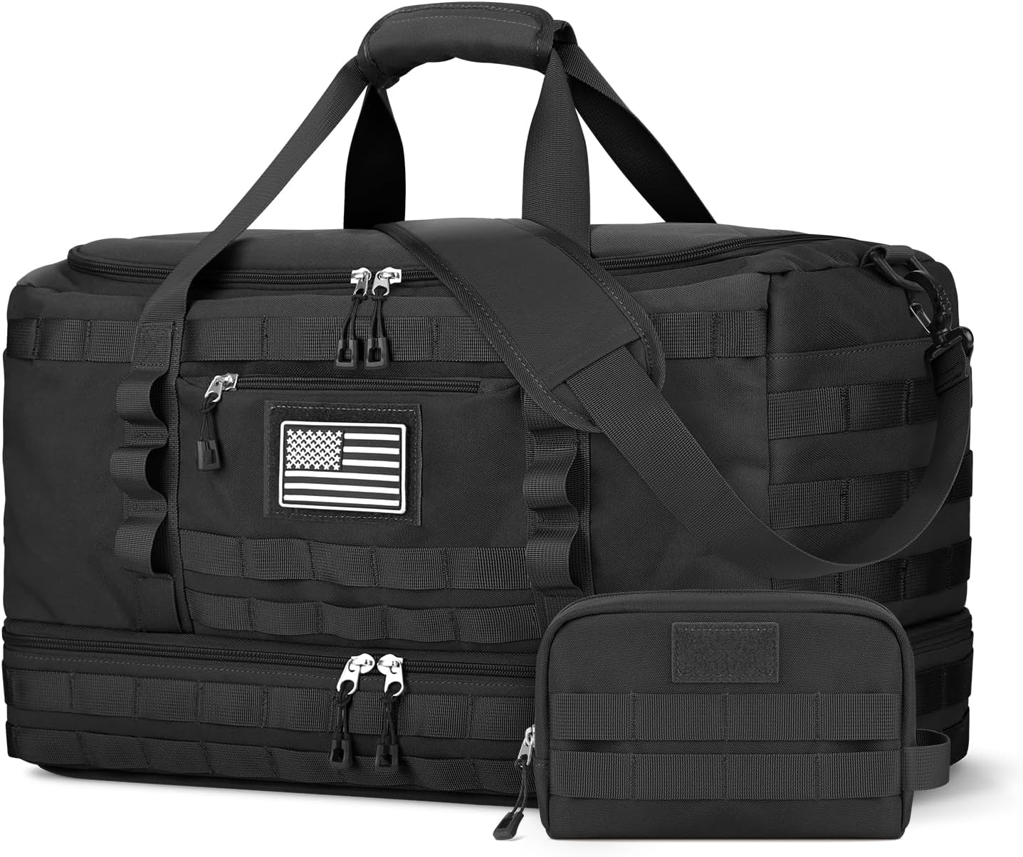 Gym Bag for Men Women, Carry on Luggage 22x14x9 Airline Approved Duffle Bag | Tactical Travel Bags with Toiletry Bag and Shoe Compartment, Weekender Overnight Duffel with Wet Pocket for Workout, Black