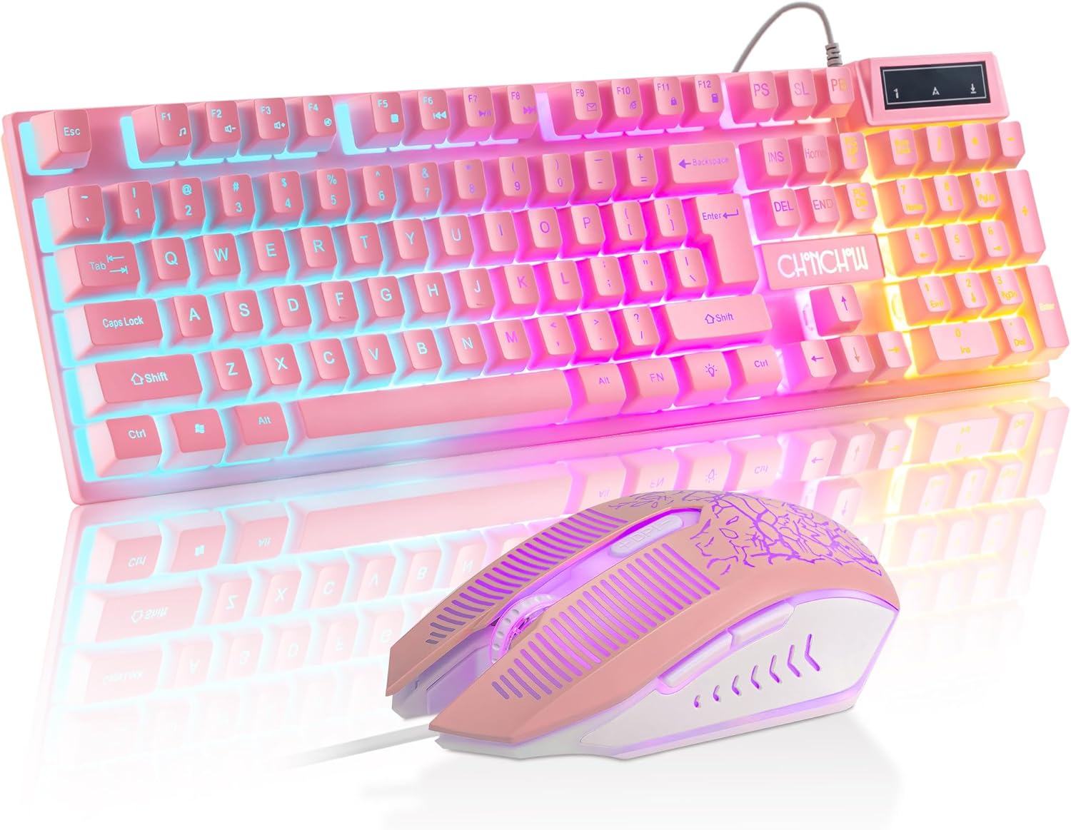 Wired Pink Gaming Keyboard and Mouse Combo with LED Backlit for PC Laptop | Multimedia Function Keys, 19 Key Anti-ghosting, Number Pad, 104 Keys Light Up Keyboard & RGB Mouse Set for Computer PS5 Xbox