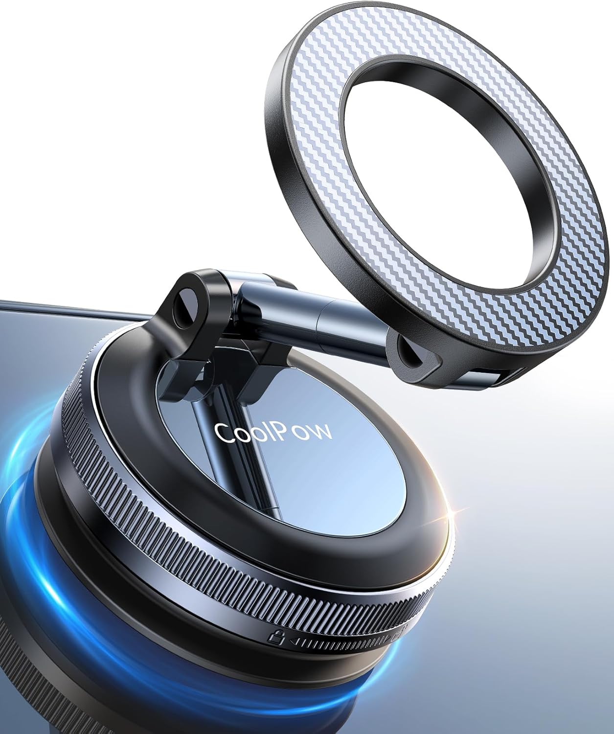 Coolpow【Newest Vacuum Magnetic Phone Holder for Car Phone Holder Mount【Movable Vacuum Suction】Magsafe Car Mount Cell Phone Holders for Your Car Accessories for Women Men for iPhone 17 16-Carbon Fiber