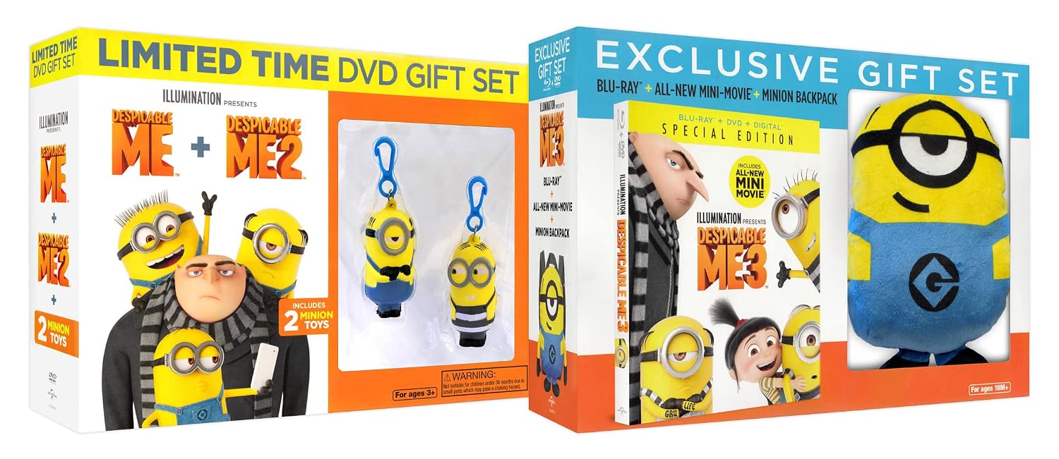 Despicable Me 1-3 (Includes 2-Minion Toys + Minion Backpack) (Boxset)