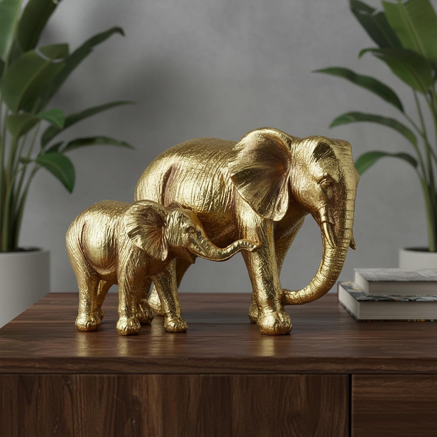 Braxio Large Elephant Statue Home Decor Indoor – Mother & Child Sculptures, Luxury Resin Statue for Living Room Entryway Table Shelf Accent Good Luck Home Decor 12 x 7.7 x 8 Inch