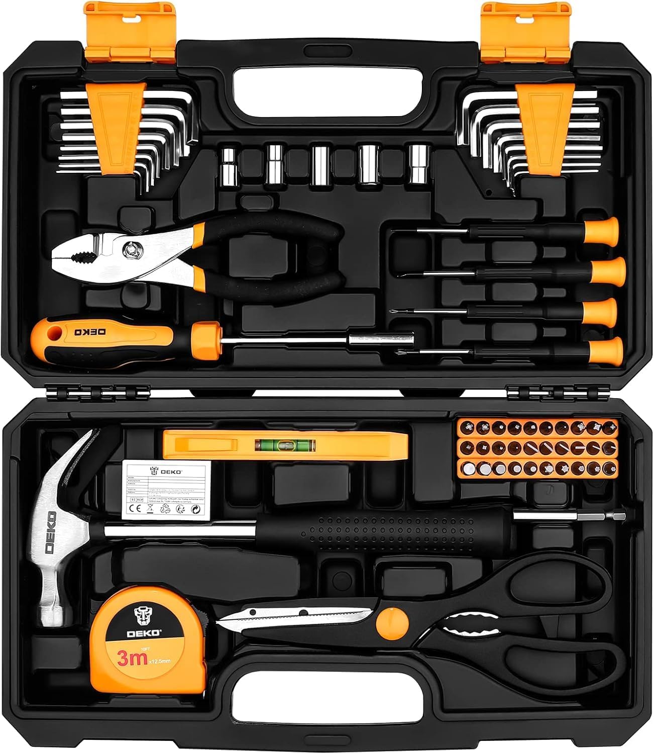 62-Piece Household Tool Set：Small Basic Home Tool Kit with Plastic Toolbox, Hand Tools with Storage Case DEKOPRO
