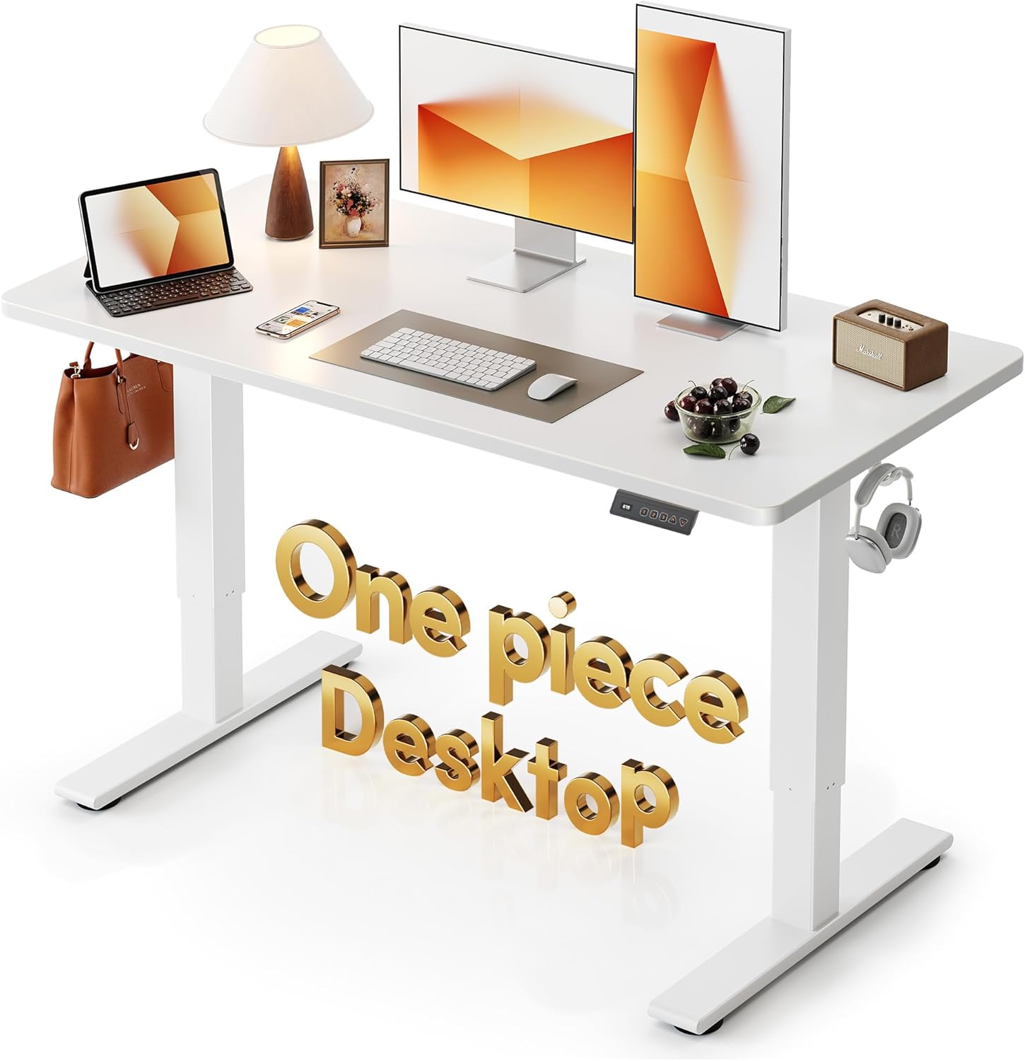 CubiCubi 55 x 28 Electric One-Piece Standing Desk, White | Whole-Piece Desktop, Seamless Design, Height Adjustable Computer Desk, Sit Stand up Home Office Workstations