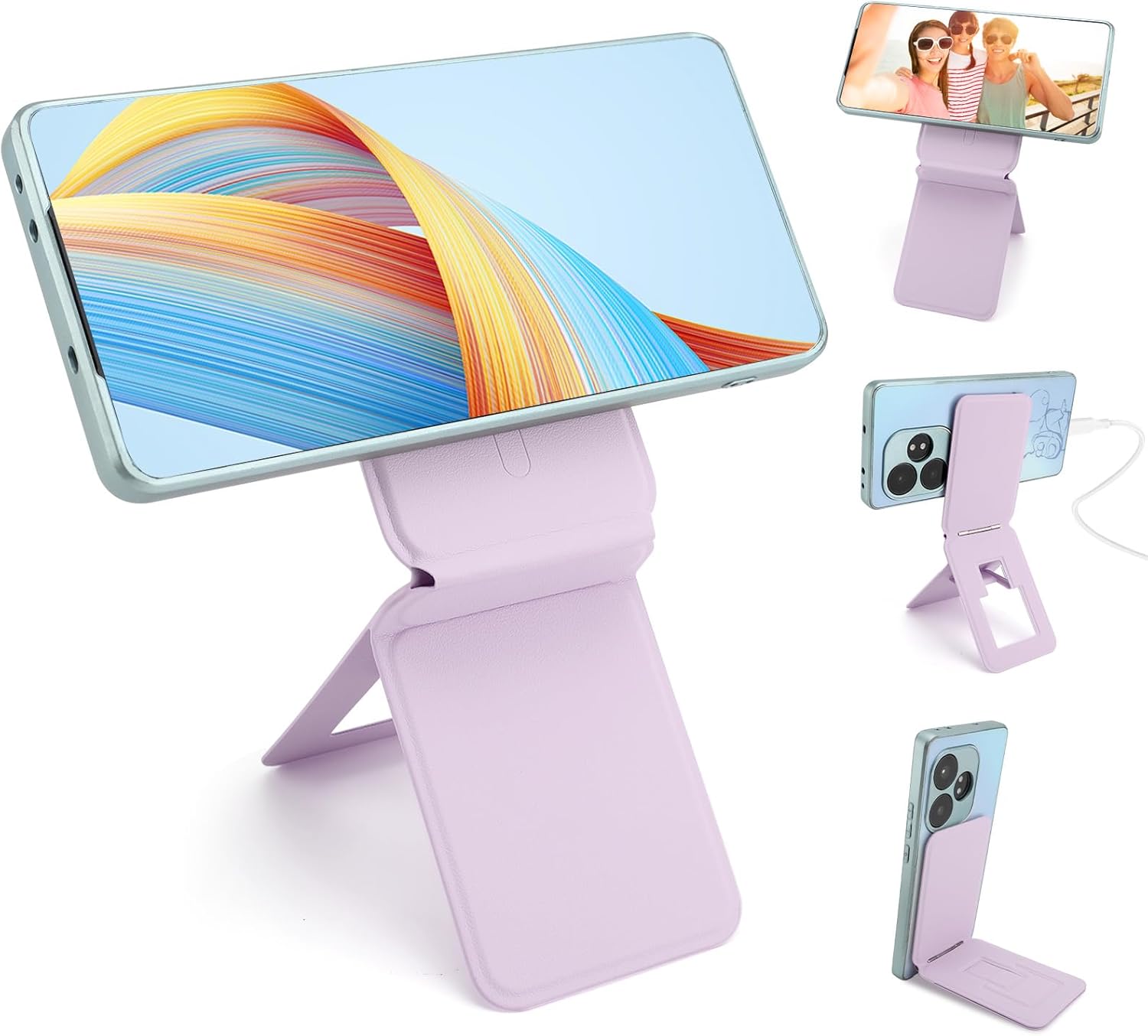 Gugxiom Phone Stand, Foldable Magnetic Phone Tripod, Angle Adjustment & Strong Magnets PU Leather Phone Stand, Compatible with All Smart Phone 16/15/14/13/12 (Purple)