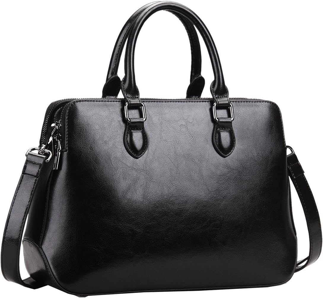 HESHE Genuine Leather Purses and Handbags for Women Tote Shoulder Bags | Top hanlde Adjustable Shoulder Strap Crossbody Large Capcity Multi Zippered Pockets Hobo Structured travel