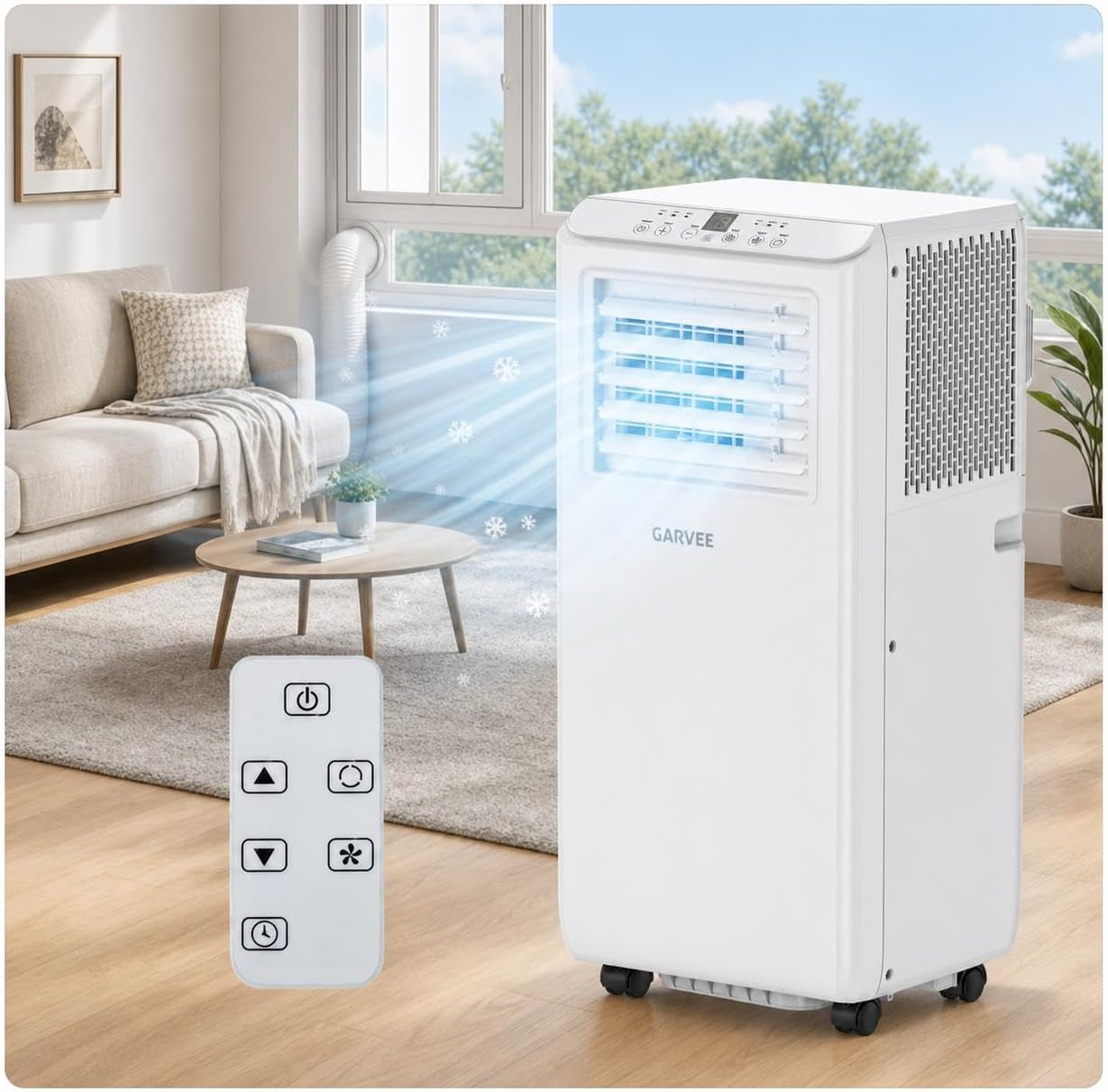 Garvee 10000 BTU Portable Air Conditioner - 3-in-1 Cooling, Dehumidifying & Fan, Cools Rooms Up to 600 Sq.Ft, Quiet Operation with Sleep Mode, 24-Hour Timer, Energy Efficient | Remote control, window 