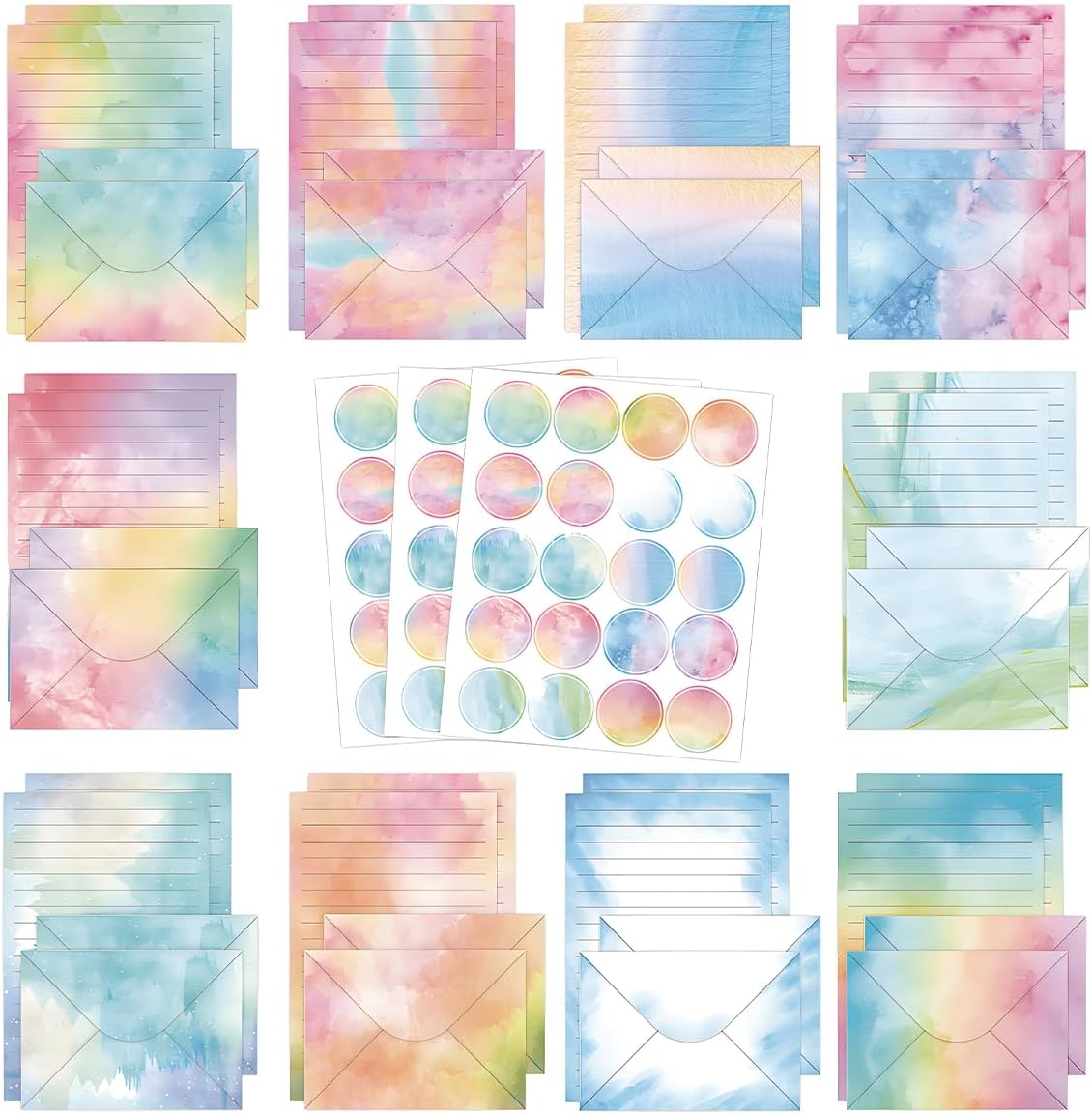 FUNCLASS 160 Pcs Watercolor Stationery Set Letter and Envelopes | 50 Lined Stationery Paper and 50 Matching Envelopes , 5.5 x 8.25 Inches Letter Writing Stationery for Home, Office, School